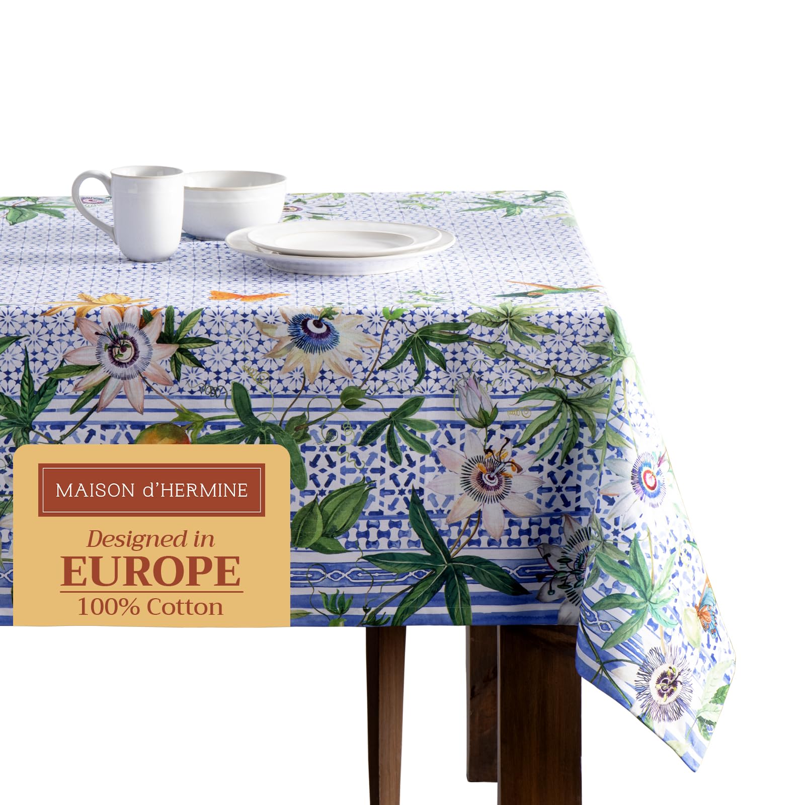 Maison d Hermine Table Cloth Rectangle Table 100% Cotton 60 x 120 Inches Tablecloth Reusable Decorative for Dining Room, Farmho