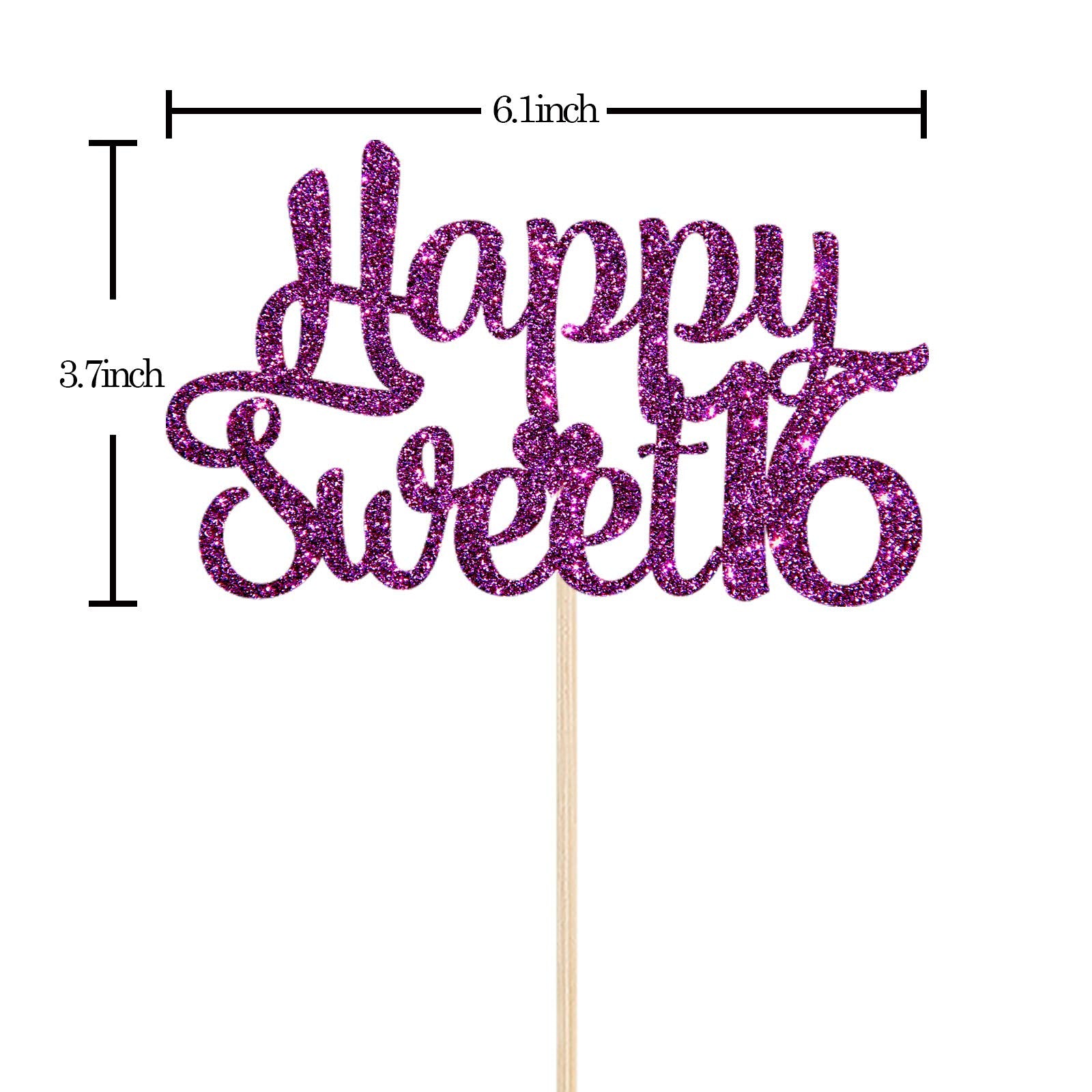 Innoru Glitter Happy Sweet 16 Cake Topper - 16Th Birthday Wedding Anniversary - Cheers To 16 Years Sweet Party Cake Decorations