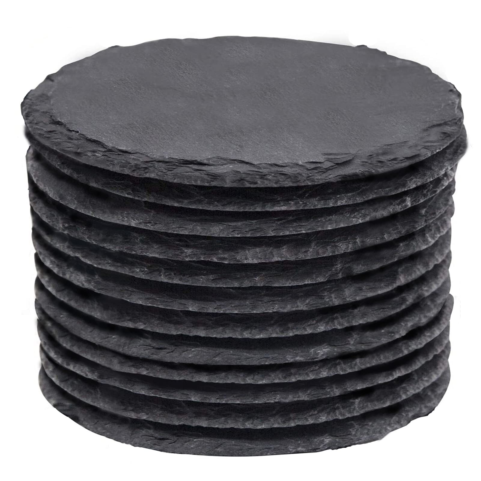 Slate Coasters, Maprial 4 Inch Coasters Of 12 Round Black Stone Coasters With Anti-Scratch Backing For Bar, Kitchen Home Decor,
