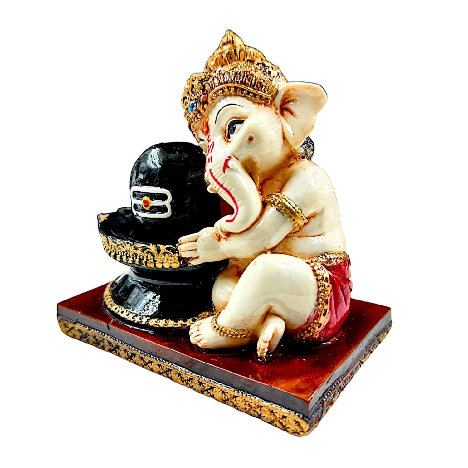 Ani Divine Ganesh Ji Ki Murti With Shivling Pooja Pose || Cute Shivling Ganesha Idol Showpiece For Home Decor, Gift, Office, Car