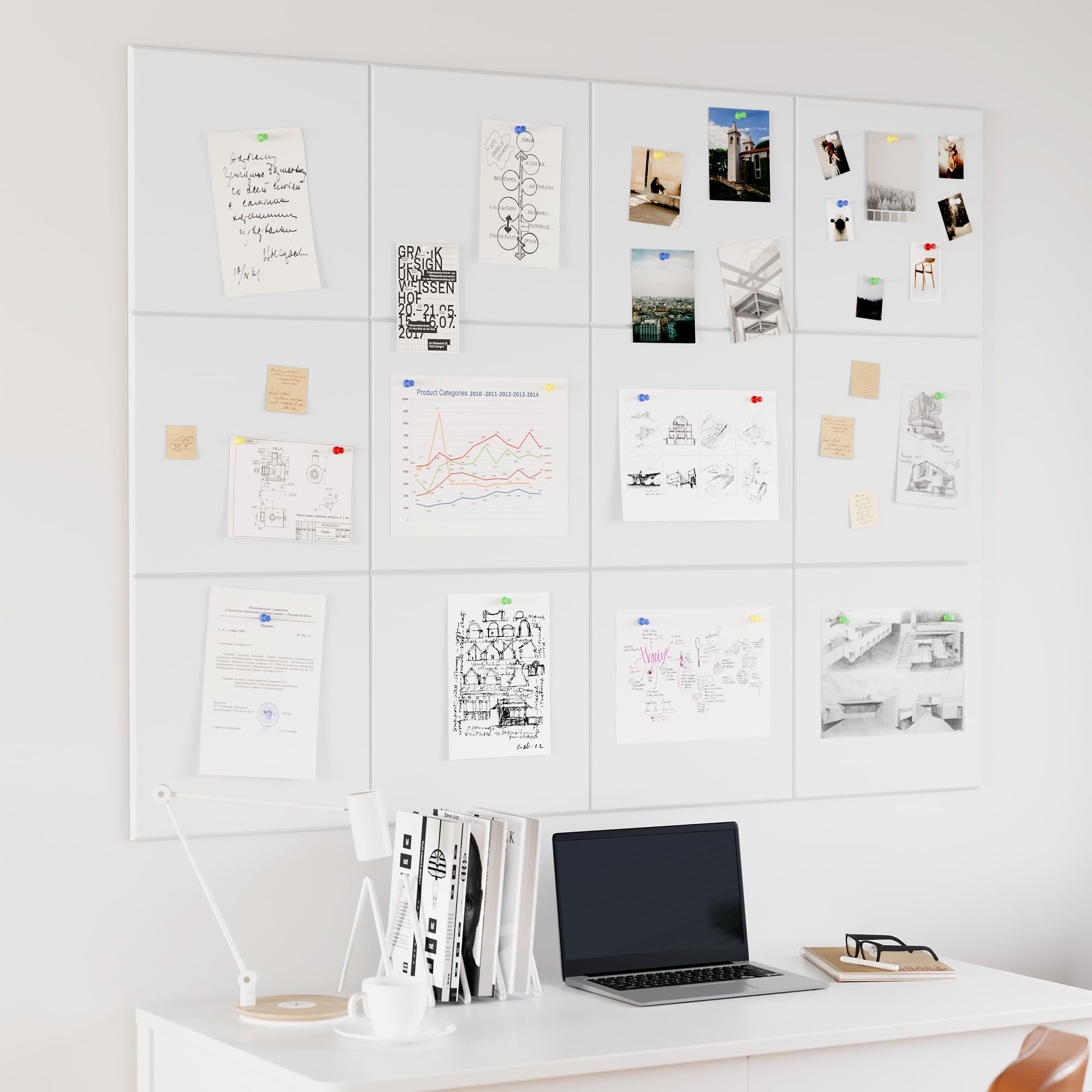 Neatsure Large Cork Board for Wall, 48 x 36 Bulletin Board with Pushpins, 12 Panels Felt Tiles Tack Push Pin Board for Office, W