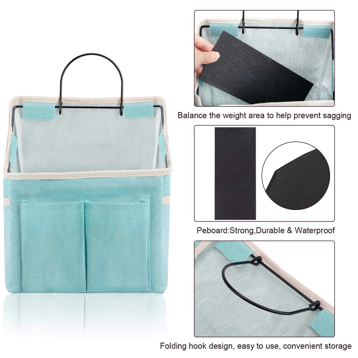 LYroo 2 Pack Wall Hanging Storage Bag Wall Hanging Organizer Basket with Pockets for Bathroom Bedroom Kitchen Dorm Room Essentials Rv Storage and Organization(Light Blue)