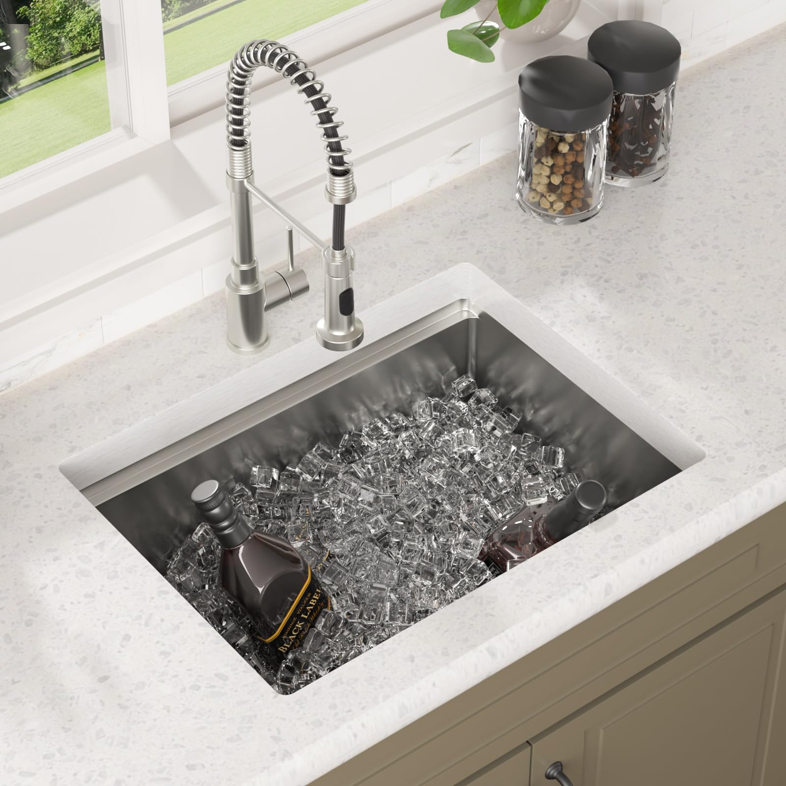 Lordear 25 Inch Undermount Kitchen Sink Workstation 25X19X10 16 Gauge Stainless Steel Single Bowl Round Corner Kitchen Sinks