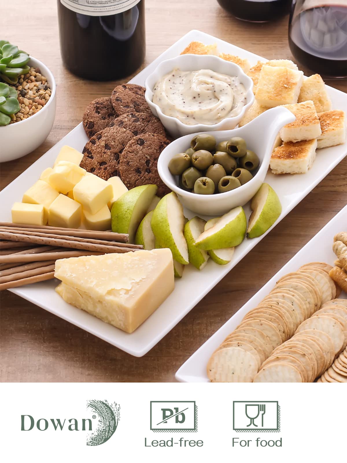 Dowan 14'' Serving Platter Set Of 3 - White Rectangle Plates And Serving Trays For Entertaining - Large Serving Dishes For Party