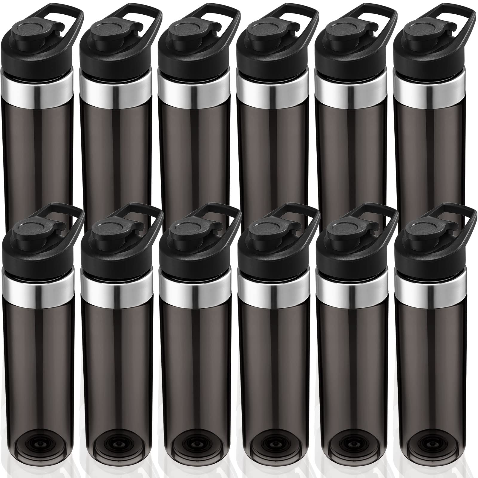 Mimorou 12 Pack Clear Water Bottle Bulk 20 oz Plastic Leakproof Lid, Gray