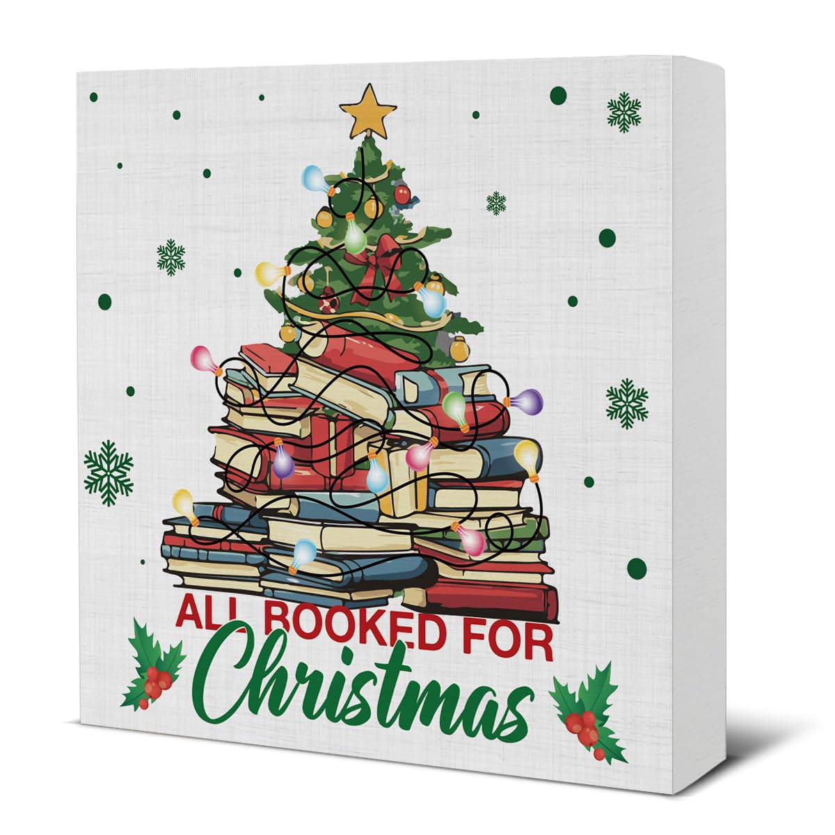 Indoor Christmas Decorations, Christmas Book Tree Wooden Sign, Rustic Christmas Decor, Christmas Decor for Desk Table Shelf 5 x 