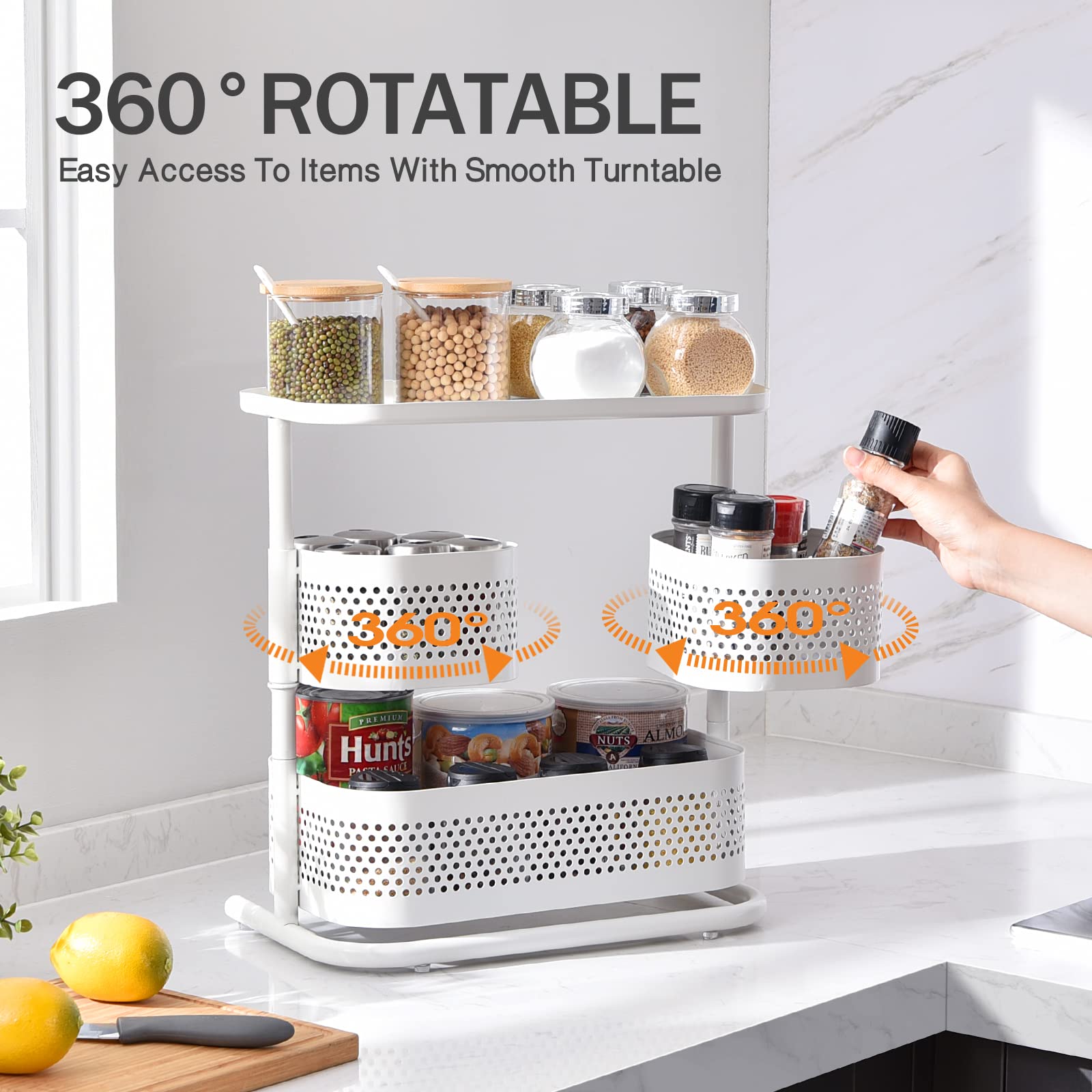 Kingrack Bathroom Counter Organizer, 3 Tier Rotating Vanity Tray Organizer For Bathroom Countertop, Kitchen Spice Rack,White