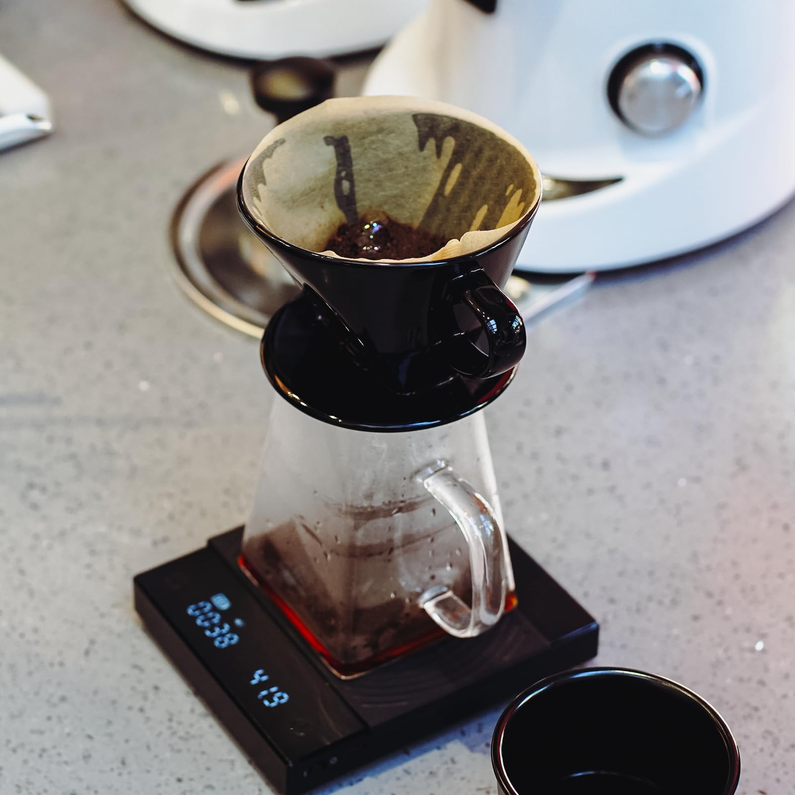 Pour Over Coffee Dripper Set By Crosscreek With Heat-Resistance Black Cone Ceramic Dripper, Glass Square Carafe, 30Pcs #2 Paper