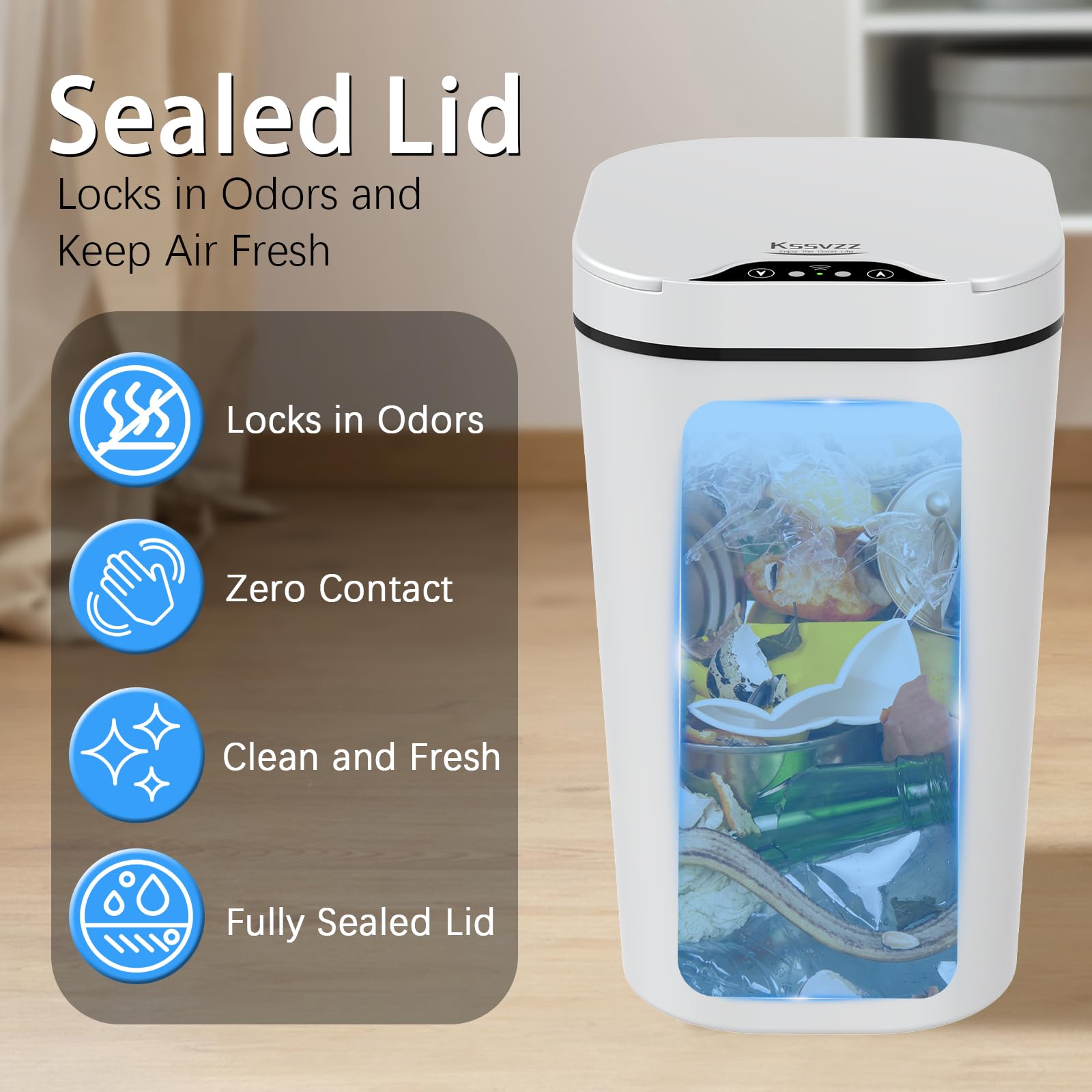 2 Pack Automatic Small Bathroom Trash Can With Lid - 2.5 Gallon Touchless Electric Garbage Can, Motion Sensor Smart Trash Bin, S