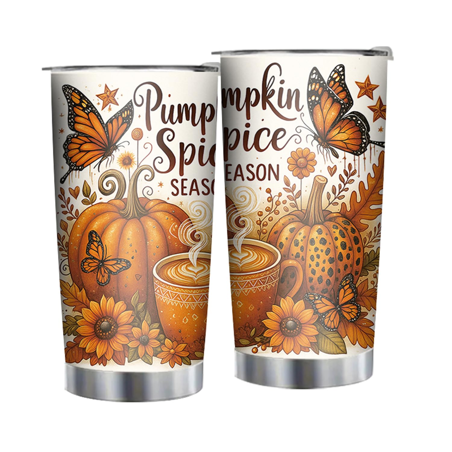 VGQ 20 oz Halloween Pumpkin Tumbler with Lid, Coffee Travel Mug, Fall Cup