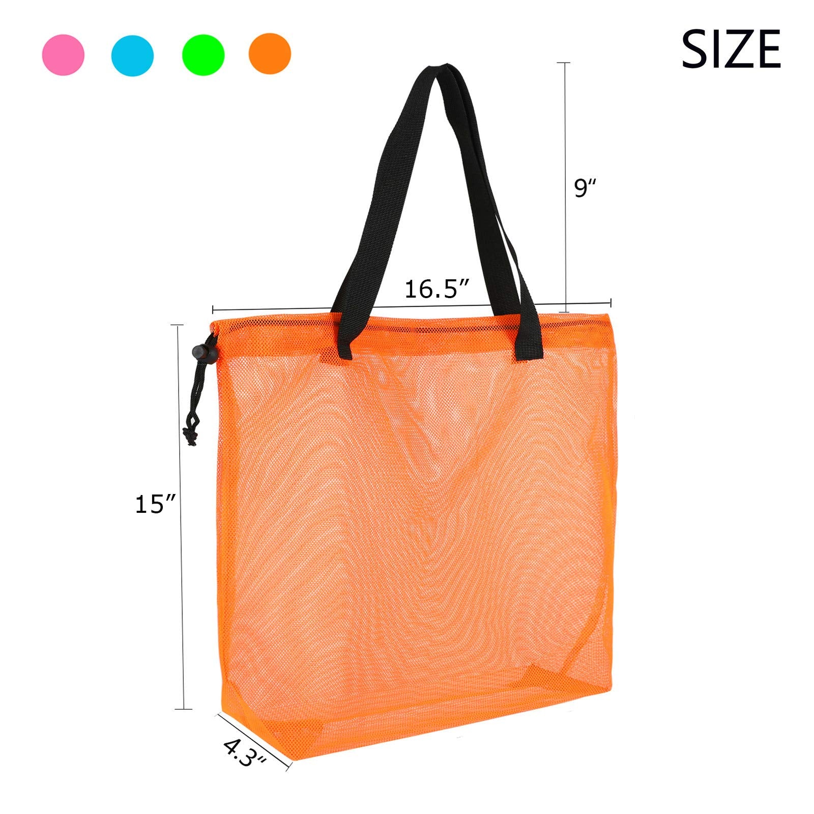 Hsmyank 4Pieces Cute Mesh Pool Tote Bags,Mesh Beach Bags With Drawsting For Swim,Travel,Party, Color1, 16.5Wx15Lx4.3H Inch