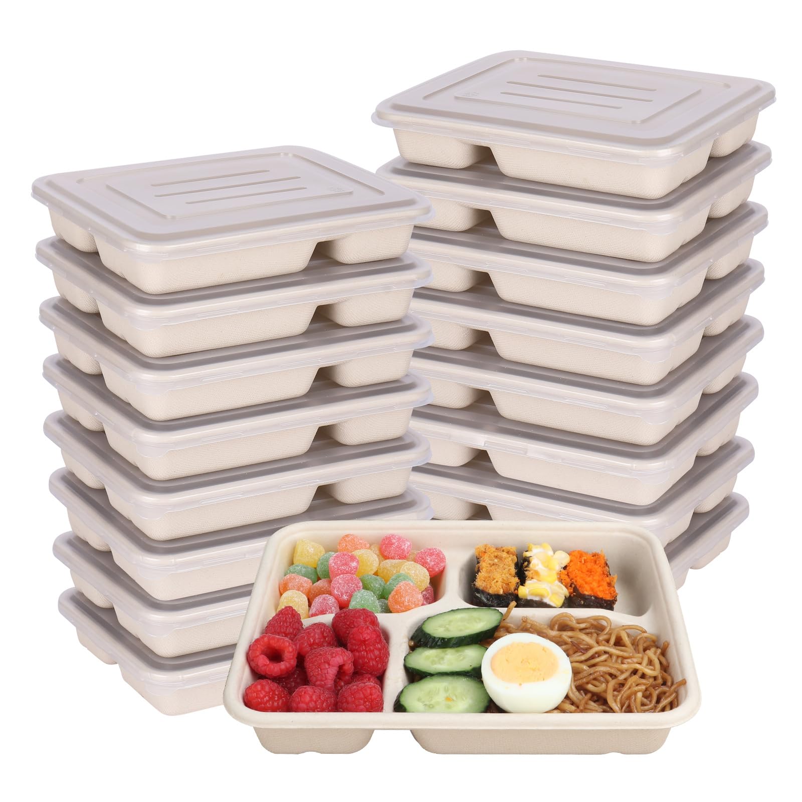 JAYEEY 23 oz 4 Compartments disposable plates with Lids Plant Fiber 50 Pack