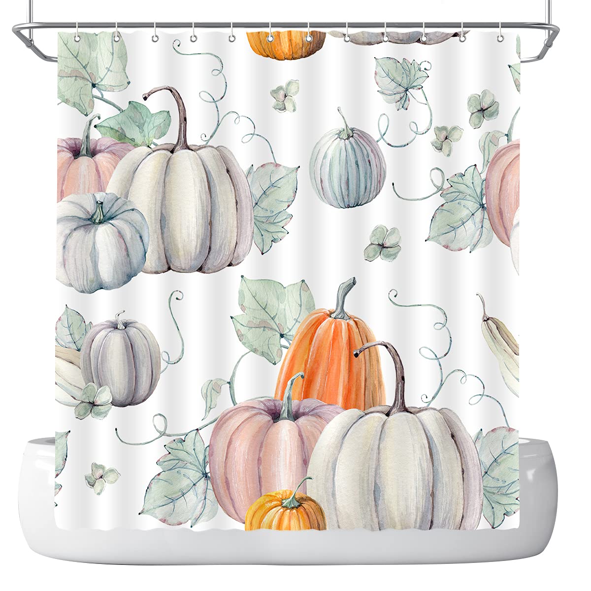 Dephoto Fall Shower Curtain For Bathroom Watercolor Pumpkin Happy Thanksgiving Bumper Harvest Poliester Fabric Decoration Water