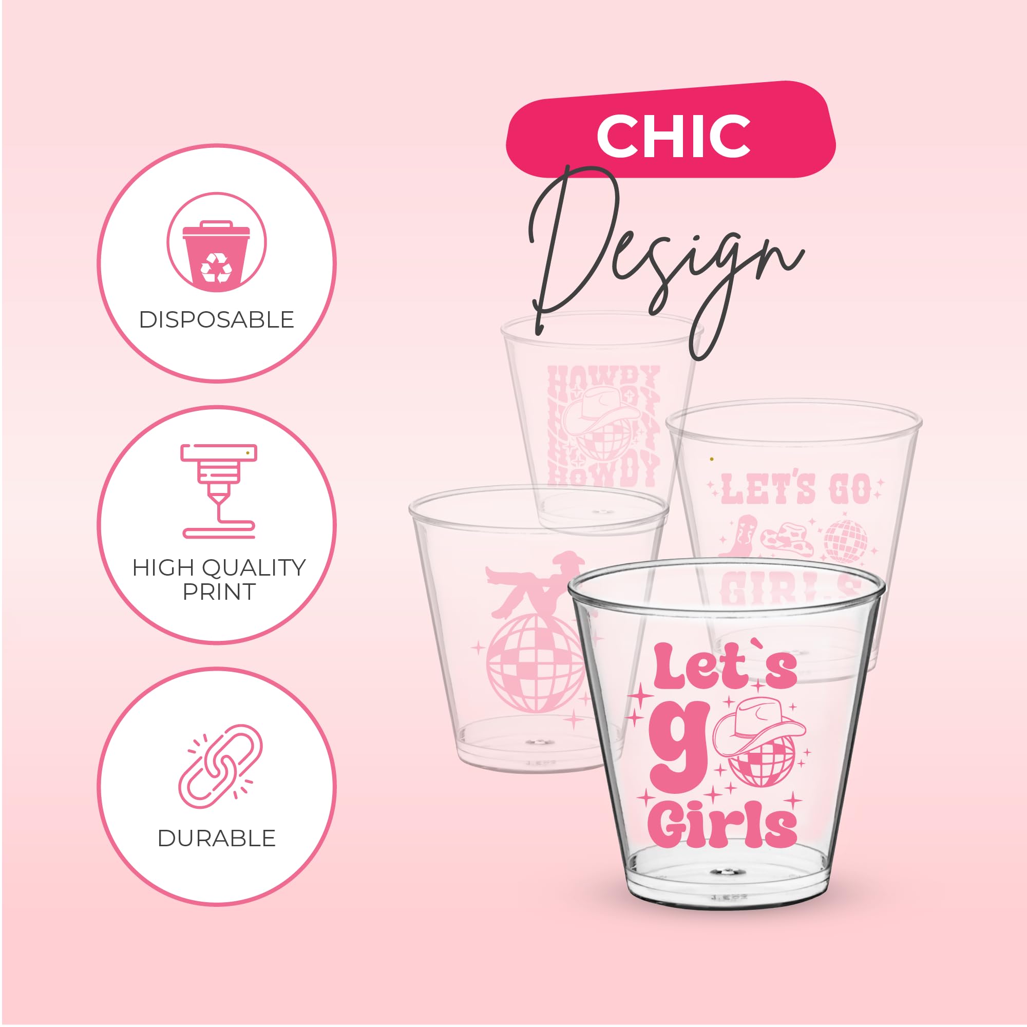 100 Pcs Disco Cowgirl Bachelorette Shot Glasses - 2 Oz Disposable Shot Glasses For Disco Cowgirl Party Decorations - Clear Plast