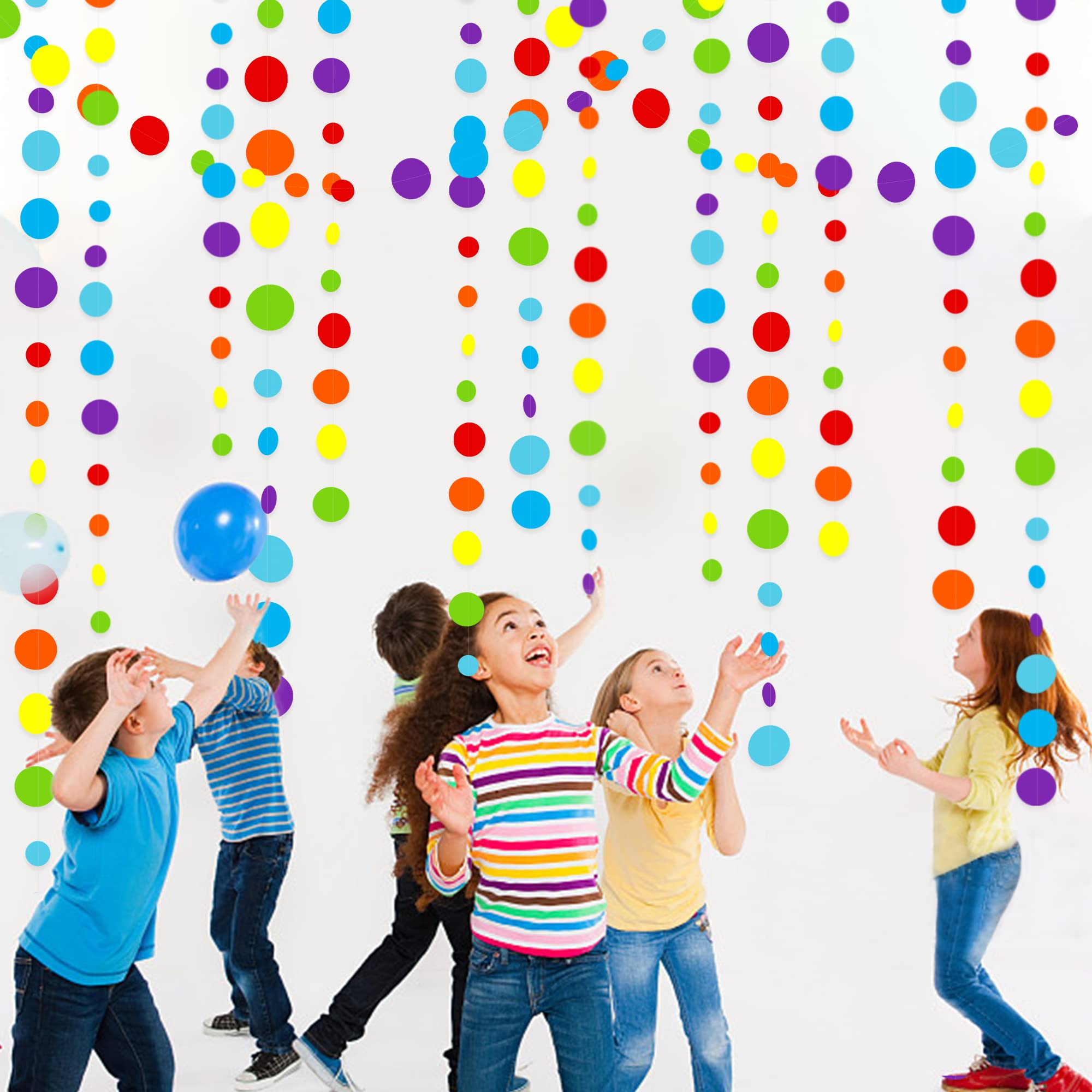 46Ft Rainbow Garland Colorful Circle Dots Hanging Paper Streamer Backdrop Multi Color Polka Dot Banner For Birthday Bachelorette