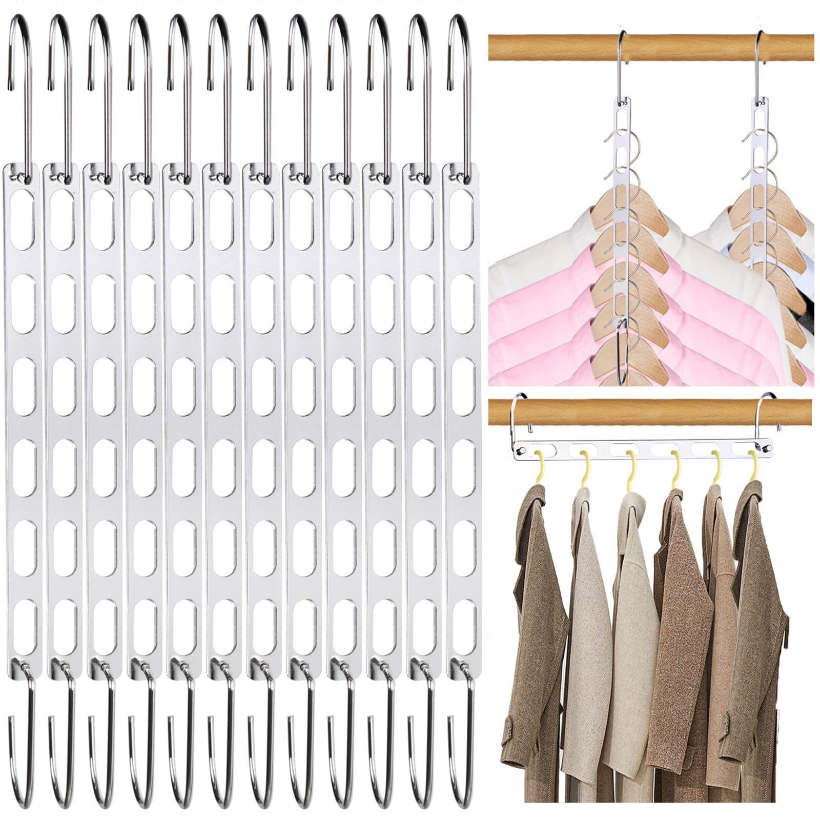 12 Pack Space Saving Hangers For Clothes, Collapsible Metal Hangers Organizer, Closet Hangers Space Saver, Clothes Hanger Organi