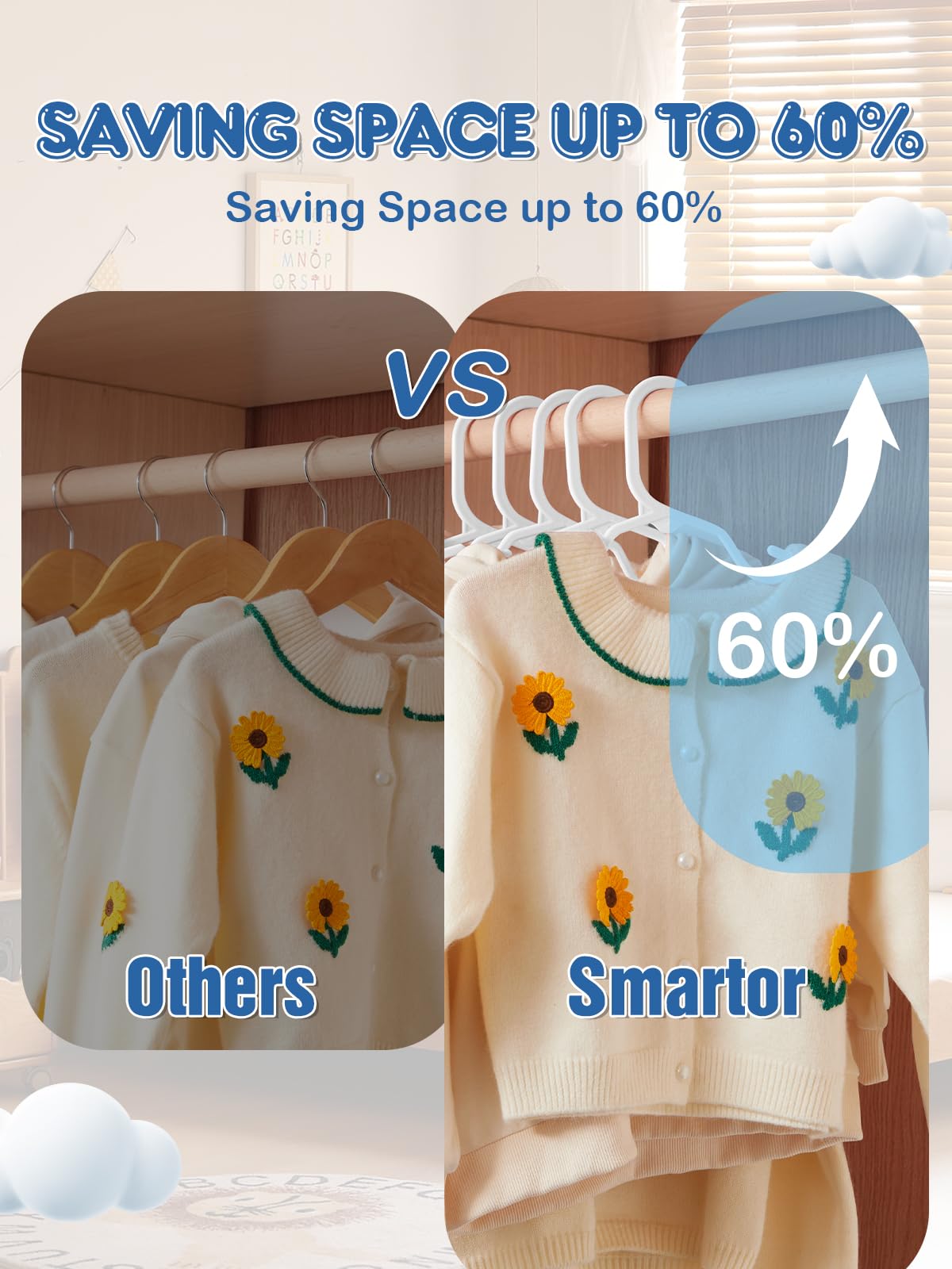 Smartor 60 Pack Baby Hangers - 11.7 Inch Plastic Baby Hangers For Closet - Child Hangers For Clothes & Infant Hangers For Closet