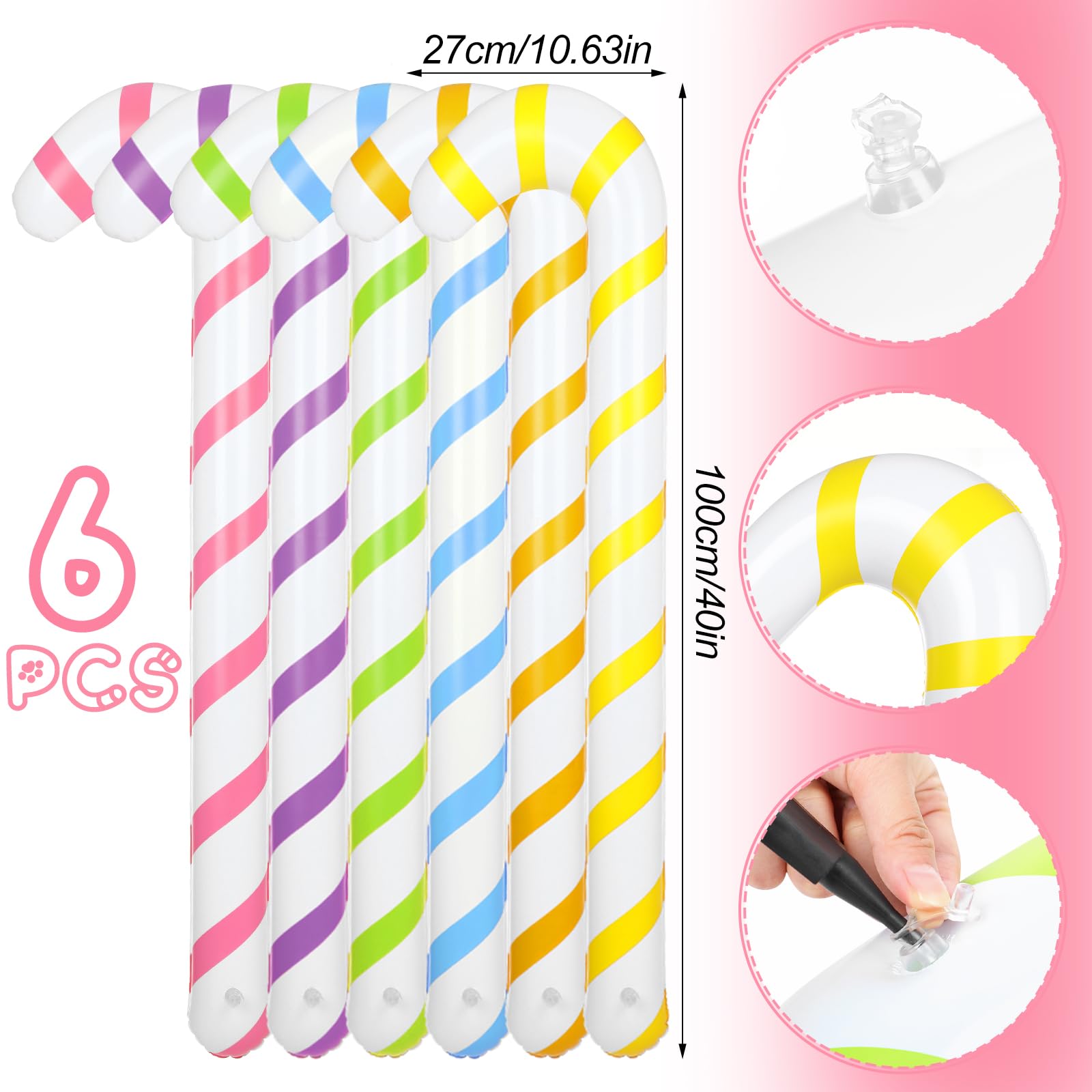 Sumind 6pcs 40 Inch Giant Pastel Inflatable Candy Cane Large Macaron Christmas Blow up Candy Ornament Decorations for Christmas