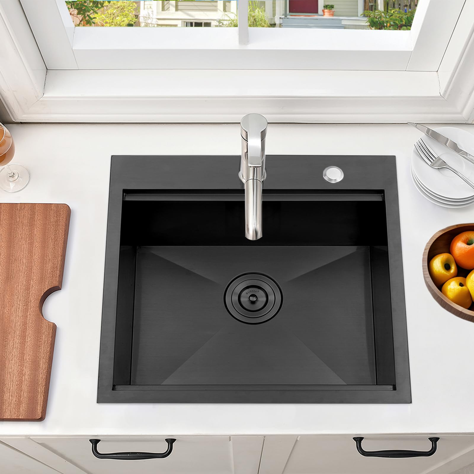 Vccucine 21X20 Inch Gunmetal Black Drop In Bar Sink Kitchen Sink Workstation,Topmount Rv Small Kitchen Sink,16 Gauge Stainless S