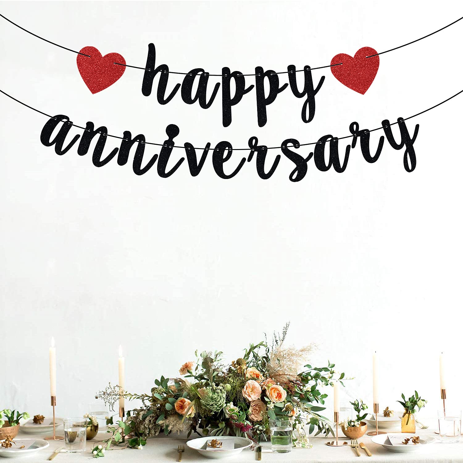 Happy Anniversary Banner  Anniversary Party Decorations  We Still Do  Happy Wedding Anniversary Party Decoration Supplies Black Red Glitter