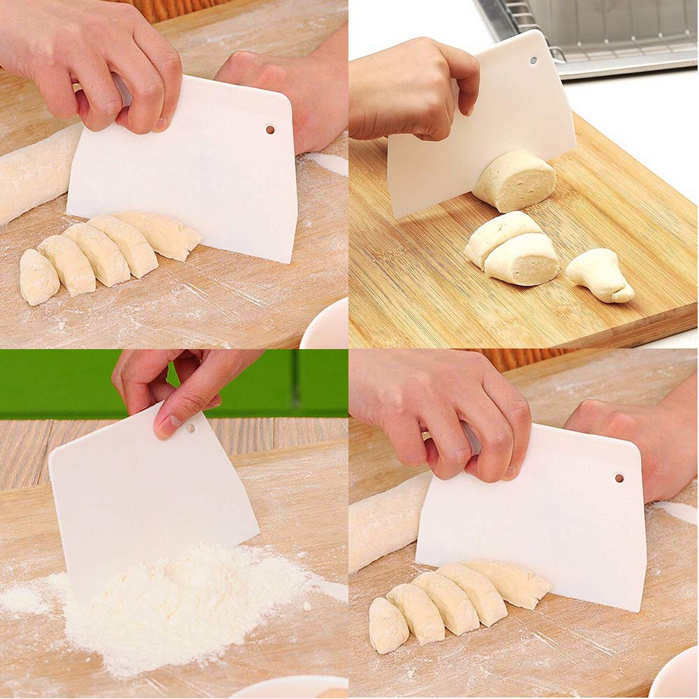Luckycivia Dough And Bowl Scraper 3-Piece Trapezoidal Plastic Scraper Multi-Function Kitchen Scraper Food Safety Plastic Dough C