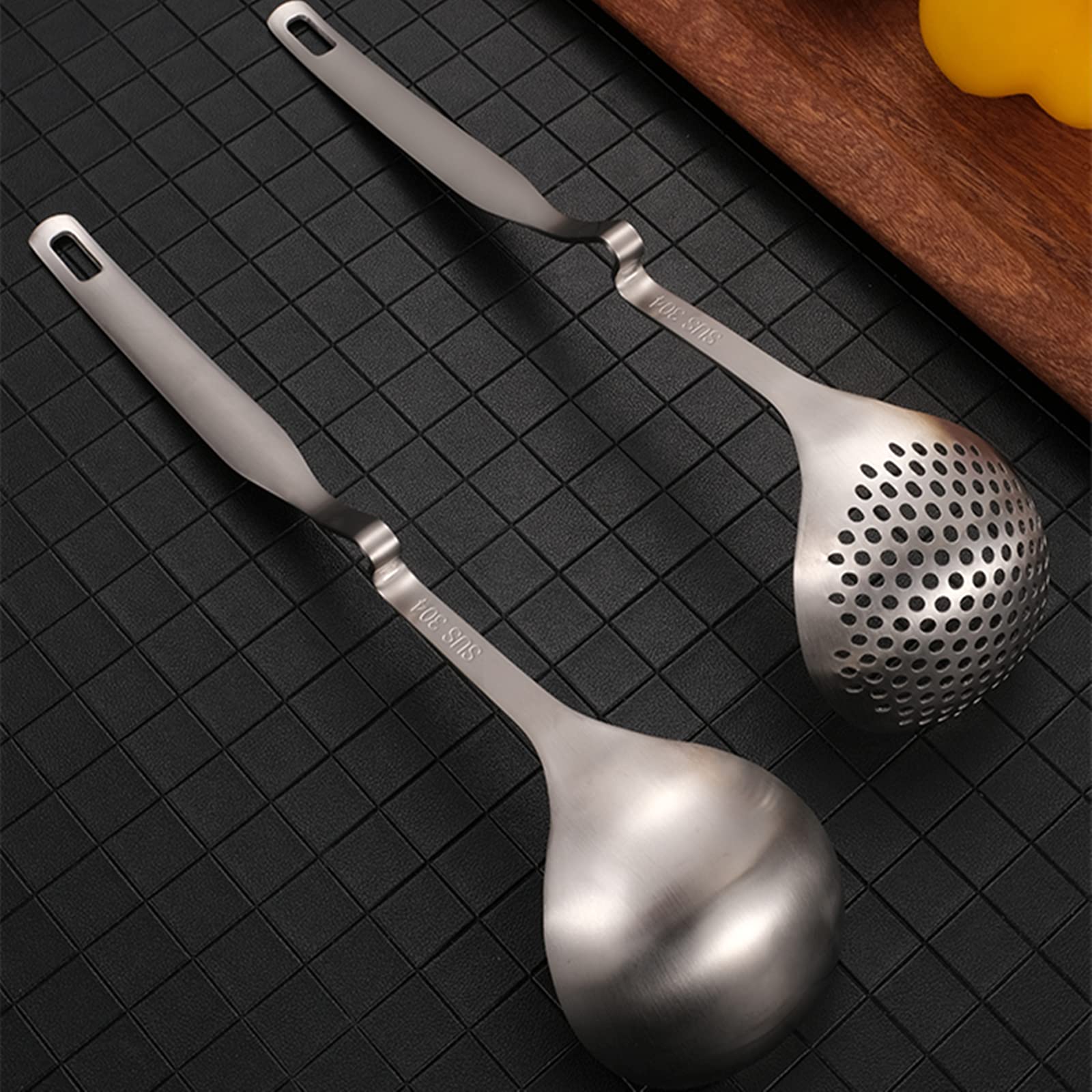 Peohud 4 Pack Soup Ladle Soup Colander, Sus304 Stainless Steel Slotted Hot Pot Ladle Strainer Scoops, Thickening Cooking Skimmer
