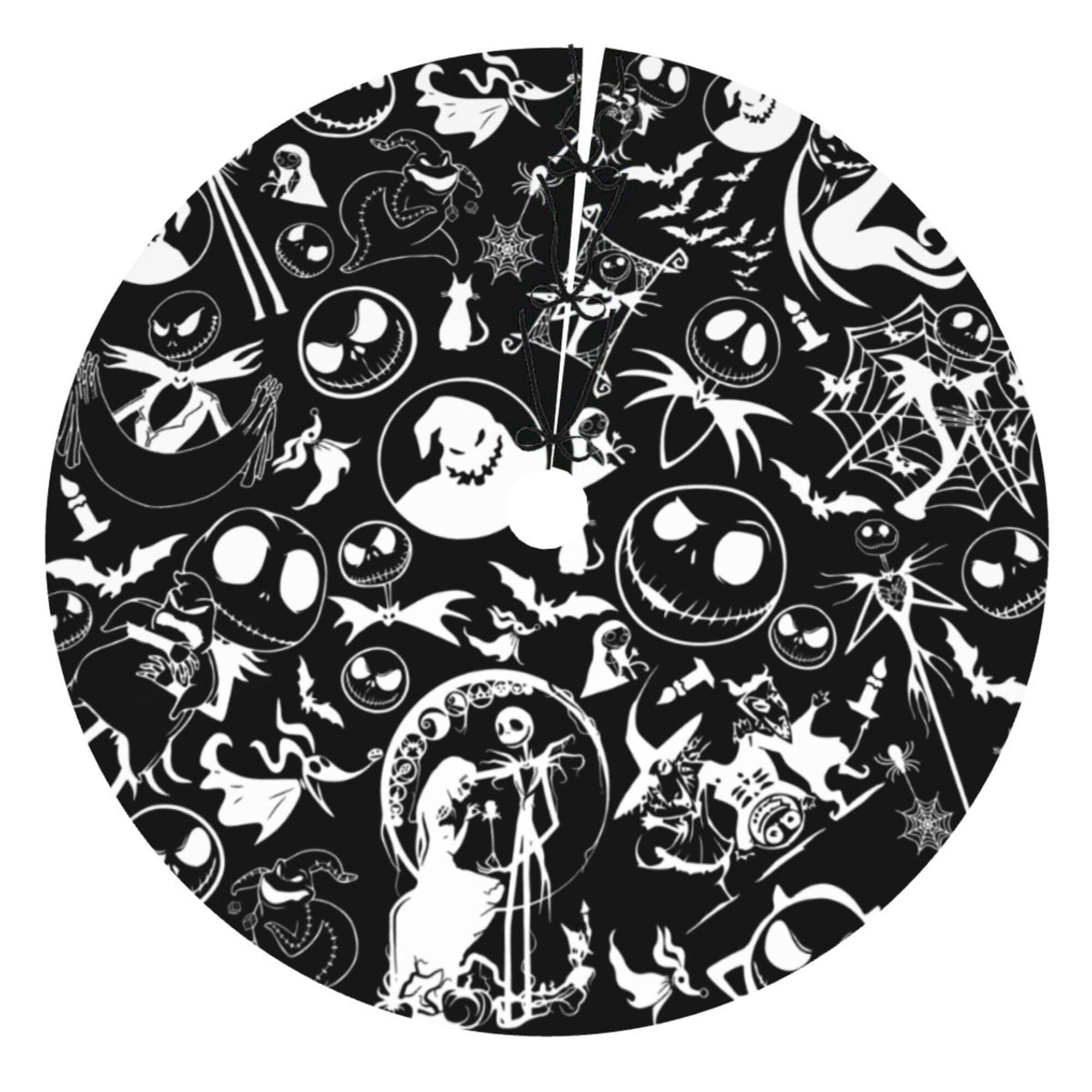 Happy Halloween Tree Skirt 48 in, Skull Christmas Tree Ornaments, Bat Spider Horror Party Decoration,Black