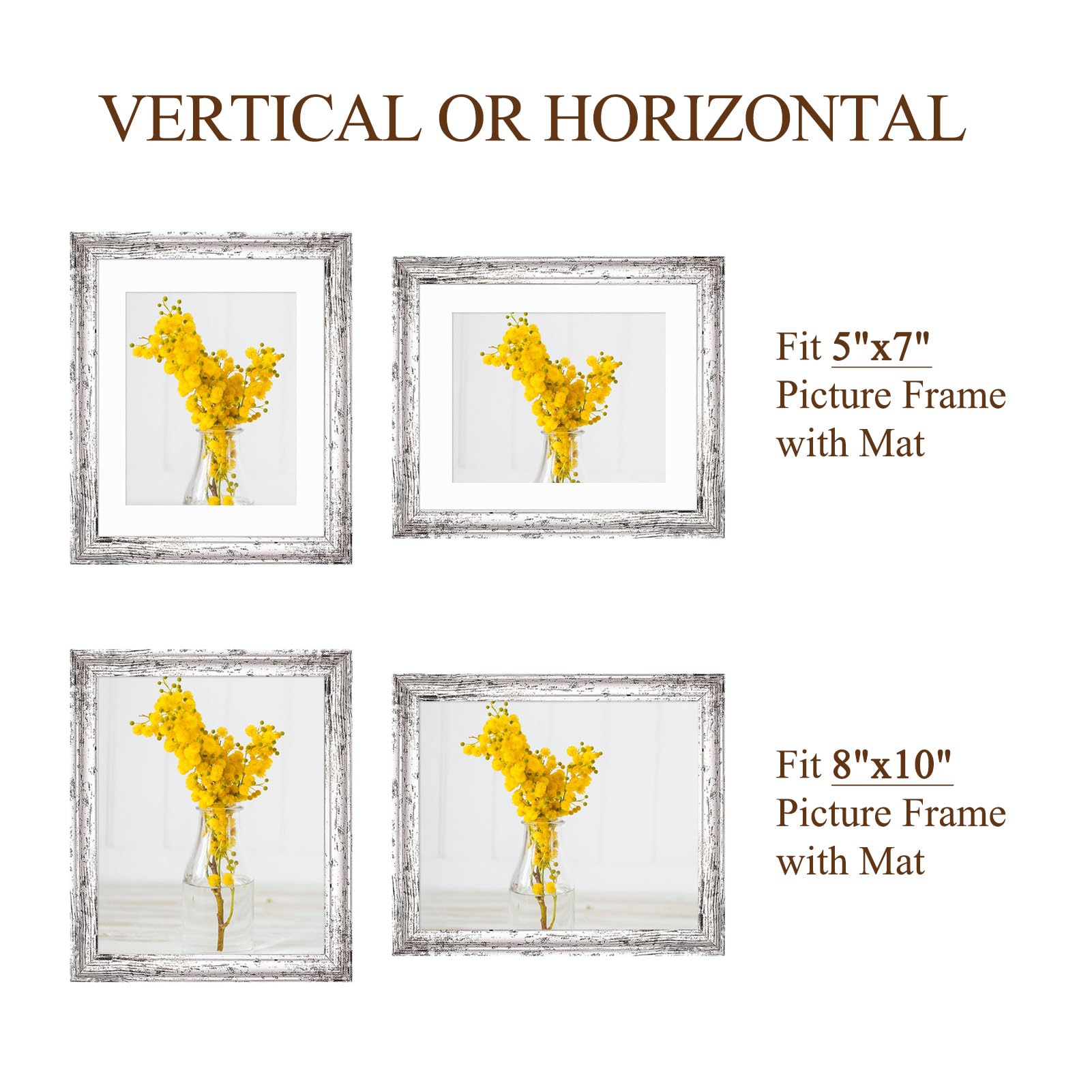 TWING 4x6 Picture Frames with Wave Texture,Rustic Distressed White Picture Frame Display Pictures 3x5 with Mat or 4x6 Without Ma