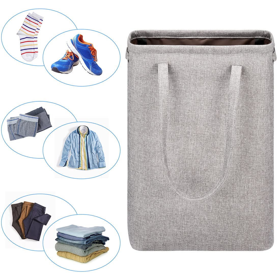 i BKGOO Laundry Basket with Handles Grey Coffee-Slim Laundry Bin Collapsible Dirty Clothes Basket Narrow Laundry Bag Foldable Dirty Hamper for Camping  Dorms  Apartments