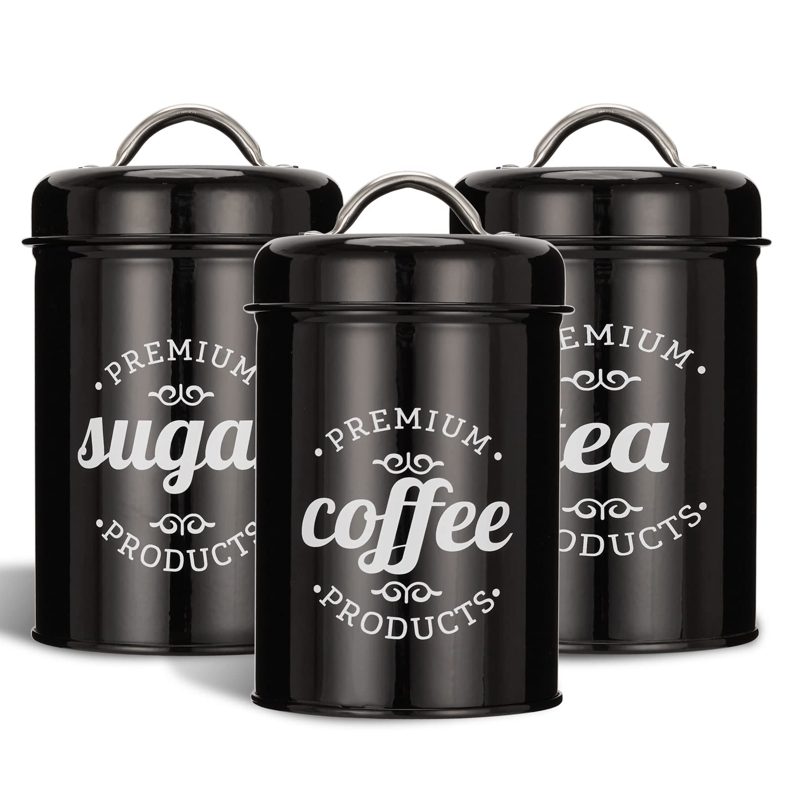 Dxlac Coffee Tea Sugar Container Set of 3, Airtight Metal Canisters