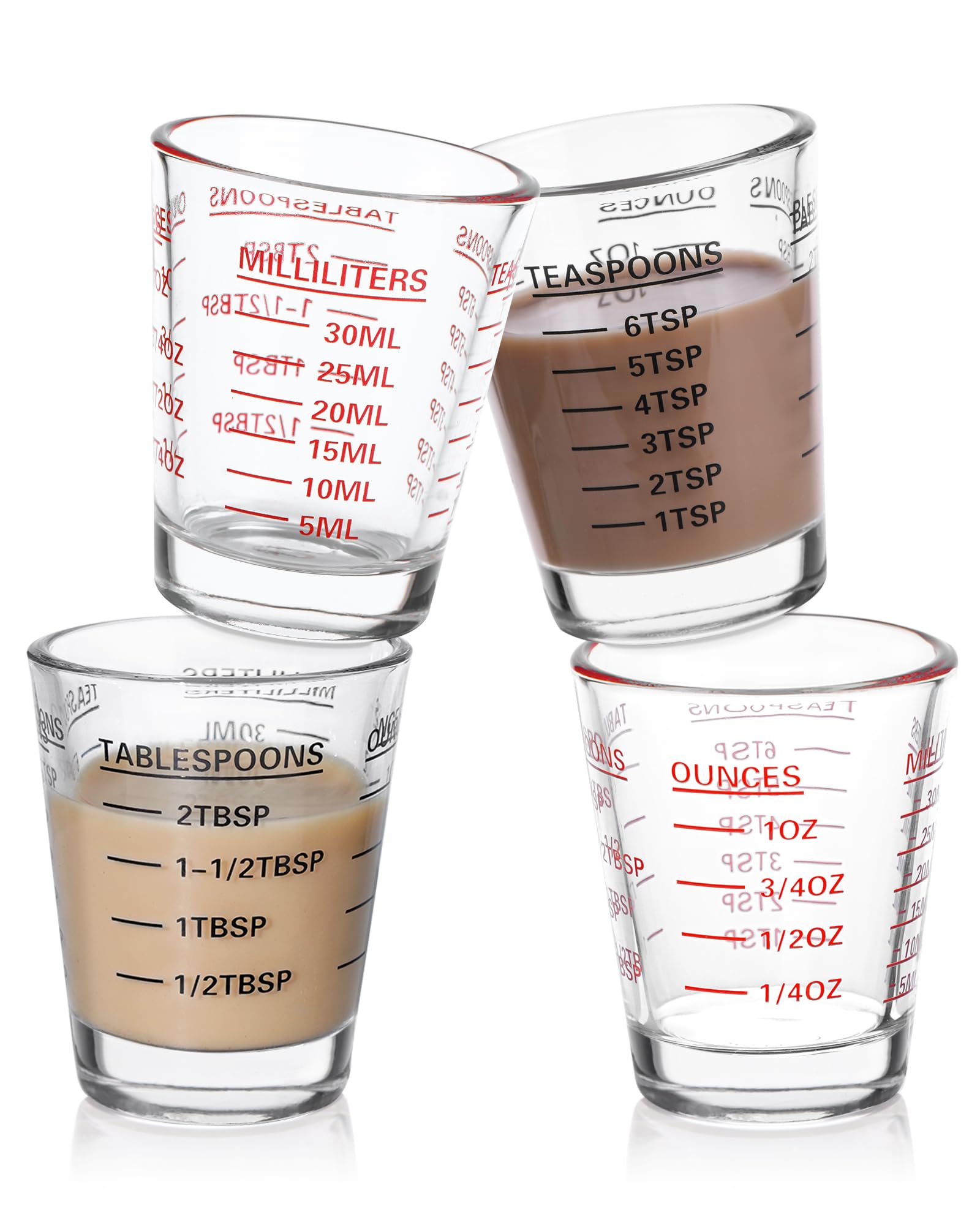 Shot Glasses Measuring Cup Set 4Pack Espresso Shot Glasses Liquid Heavy Glass 26-Incremental Measurement 1 Oz, 2 Tbs, 6 Tsp, 30