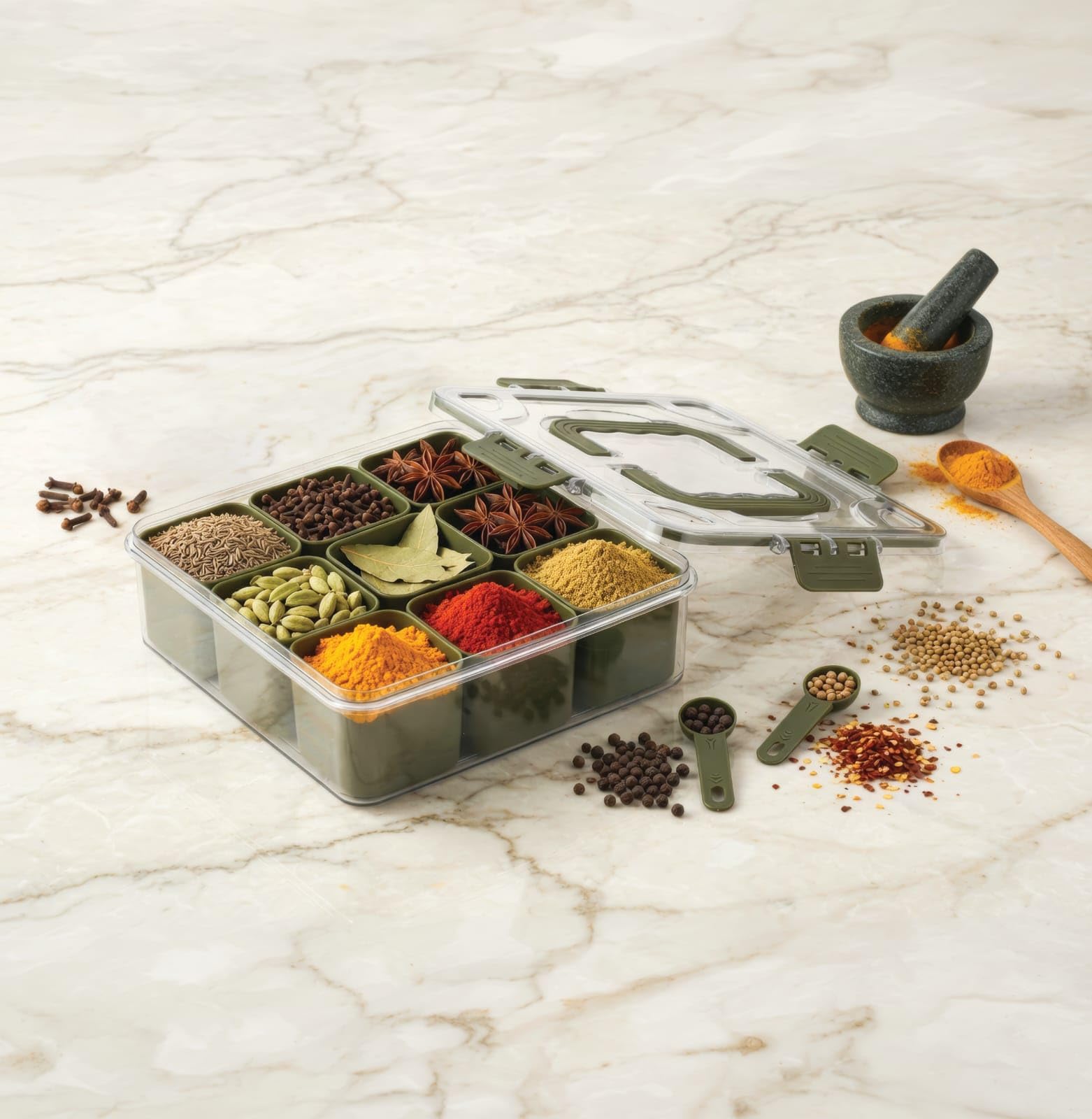 Abbex Spice Box Organiser with 9 Removable Containers, 20x20x8 cm