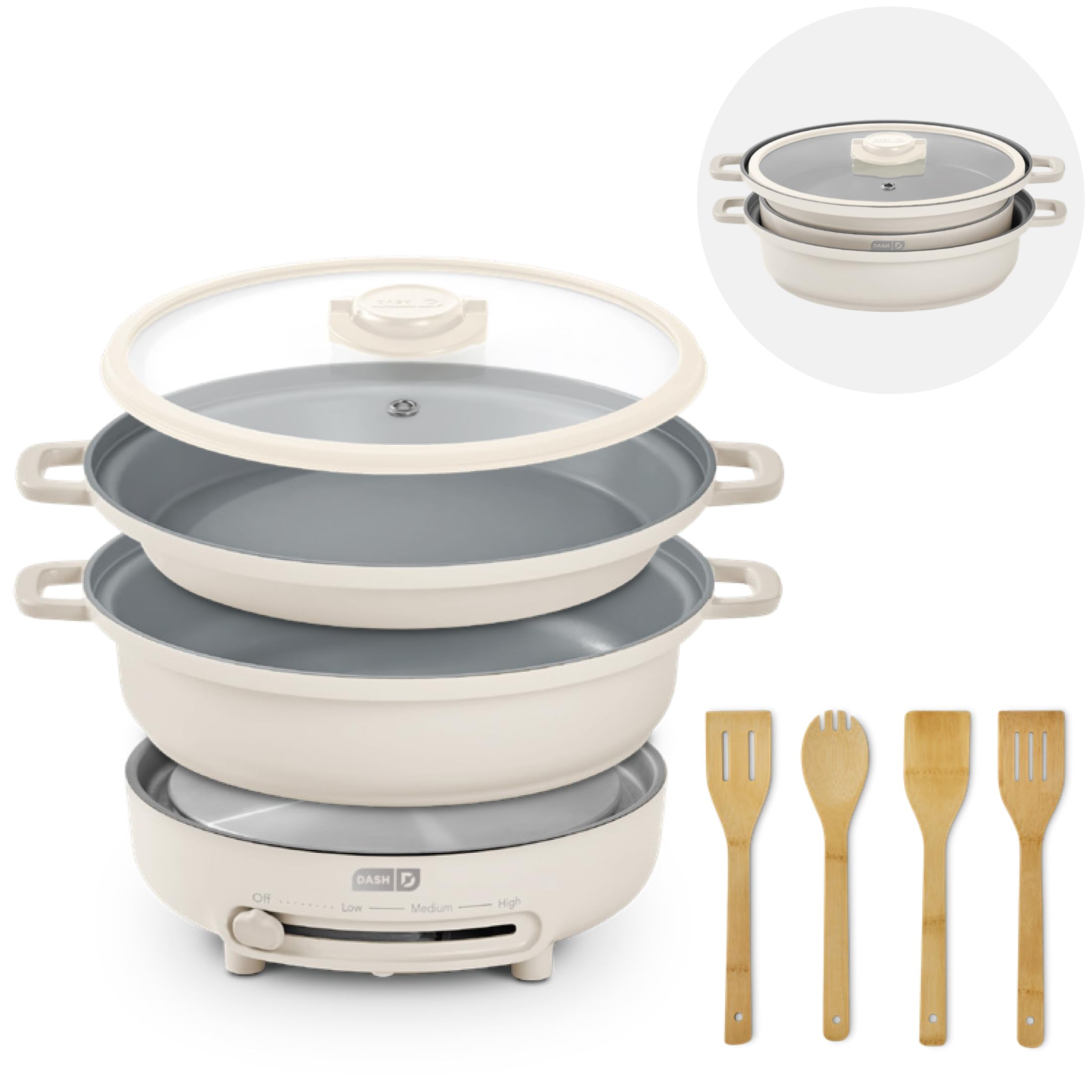 Dash Stacks Stacking Cookware Set with Electric Burner - Features CleanCoating Ceramic Nonstick Coating - Versatile, Nestable Pi