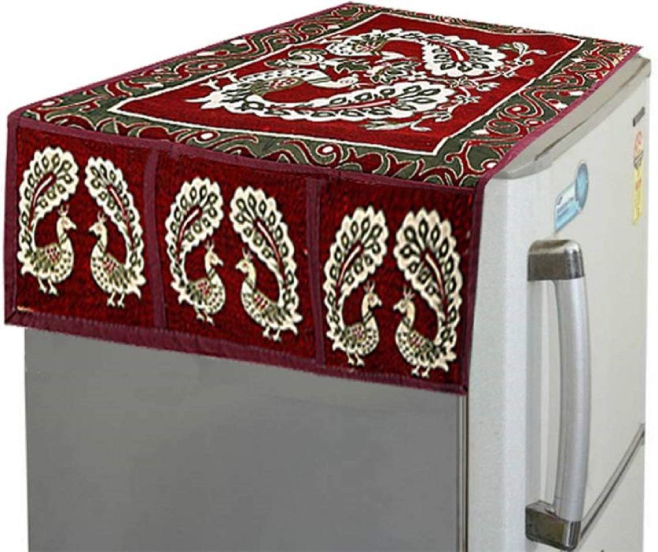 Kuber Industries Cloth 3 Pieces Fridge Mat, 1 Piece Handle Cover And 1 Pieces Fridge Top Cover (Red)-Ctktc2786
