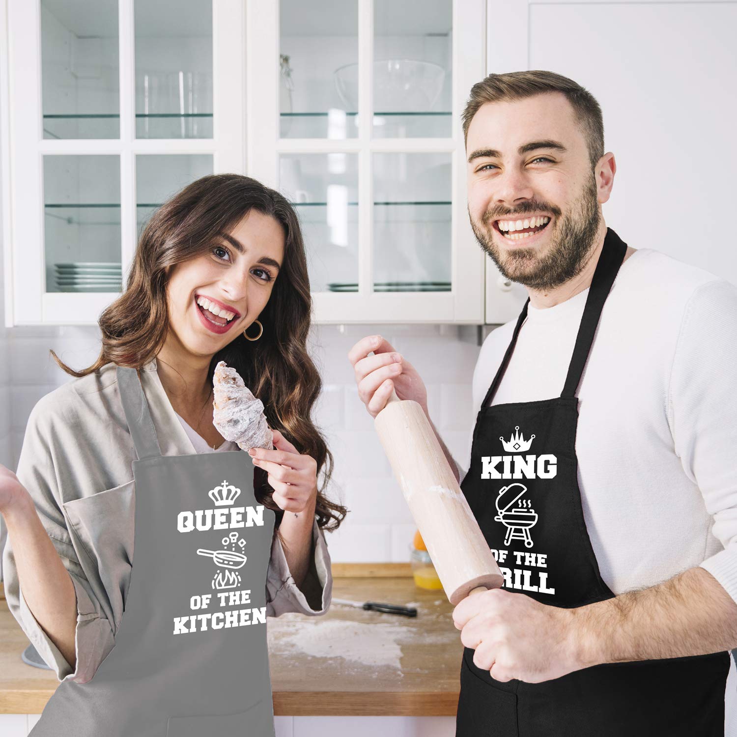 Saukore Funny Aprons For Couple, His And Hers Aprons Set, Kitchen Aprons With 2 Pockets For Cooking Grilling Baking, Anniversary