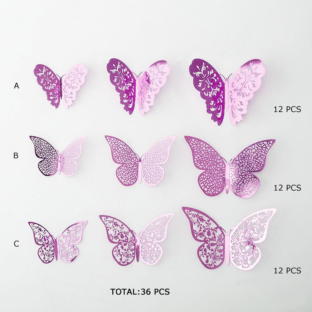 pinkblume Purple Butterfly Decorations Stickers 3D Butterfies Wall Decor DIY Home Decorations Removable Wall Decals Murals for Home Living Room Babys Bedroom Showcase Nursery Art Decor(36PCS)