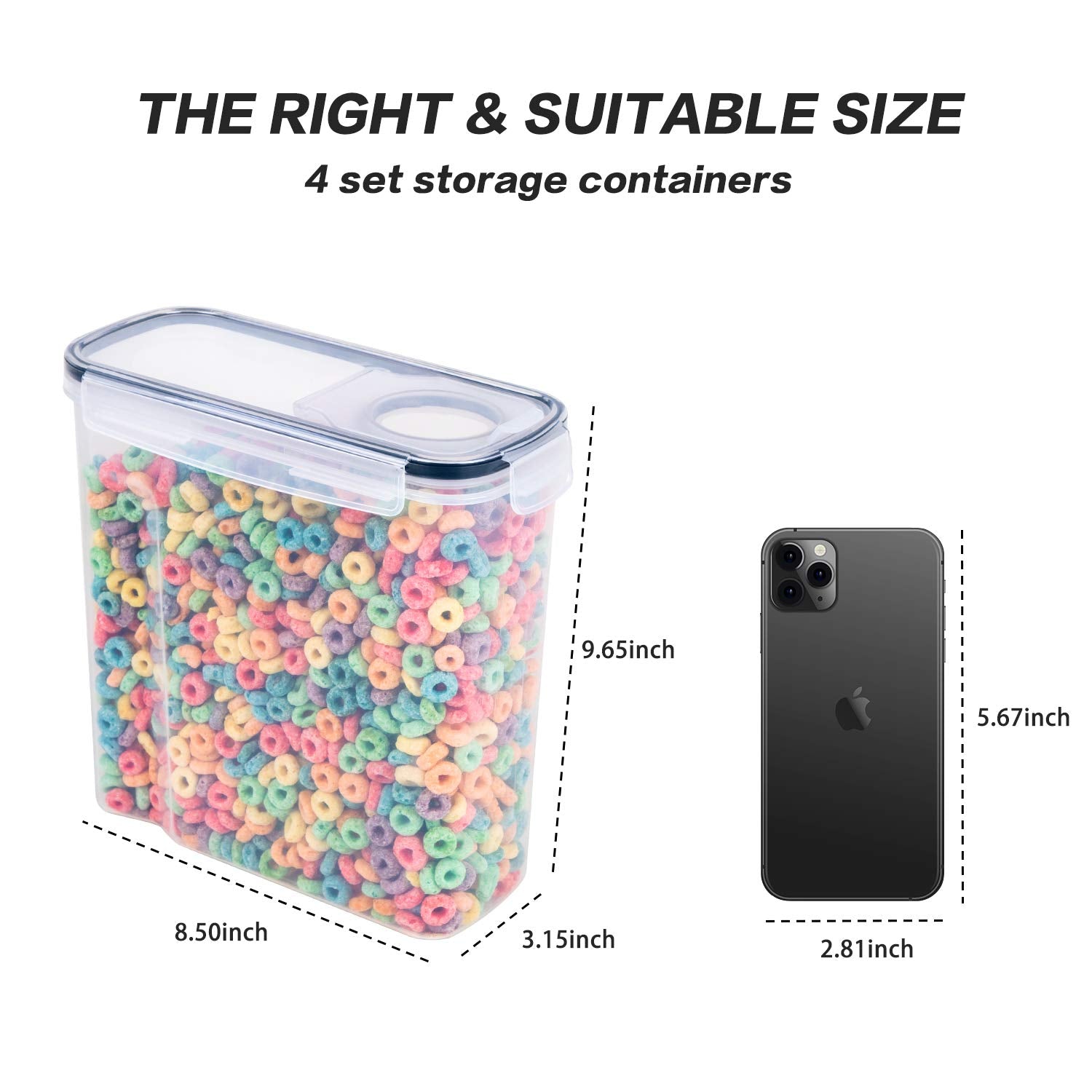 Fooyoo Cereal Containers Storage Set - 3 Piece Airtight Large Dry Cereal Container (135.2Oz), Bpa Free Dispenser Plastic Cereal