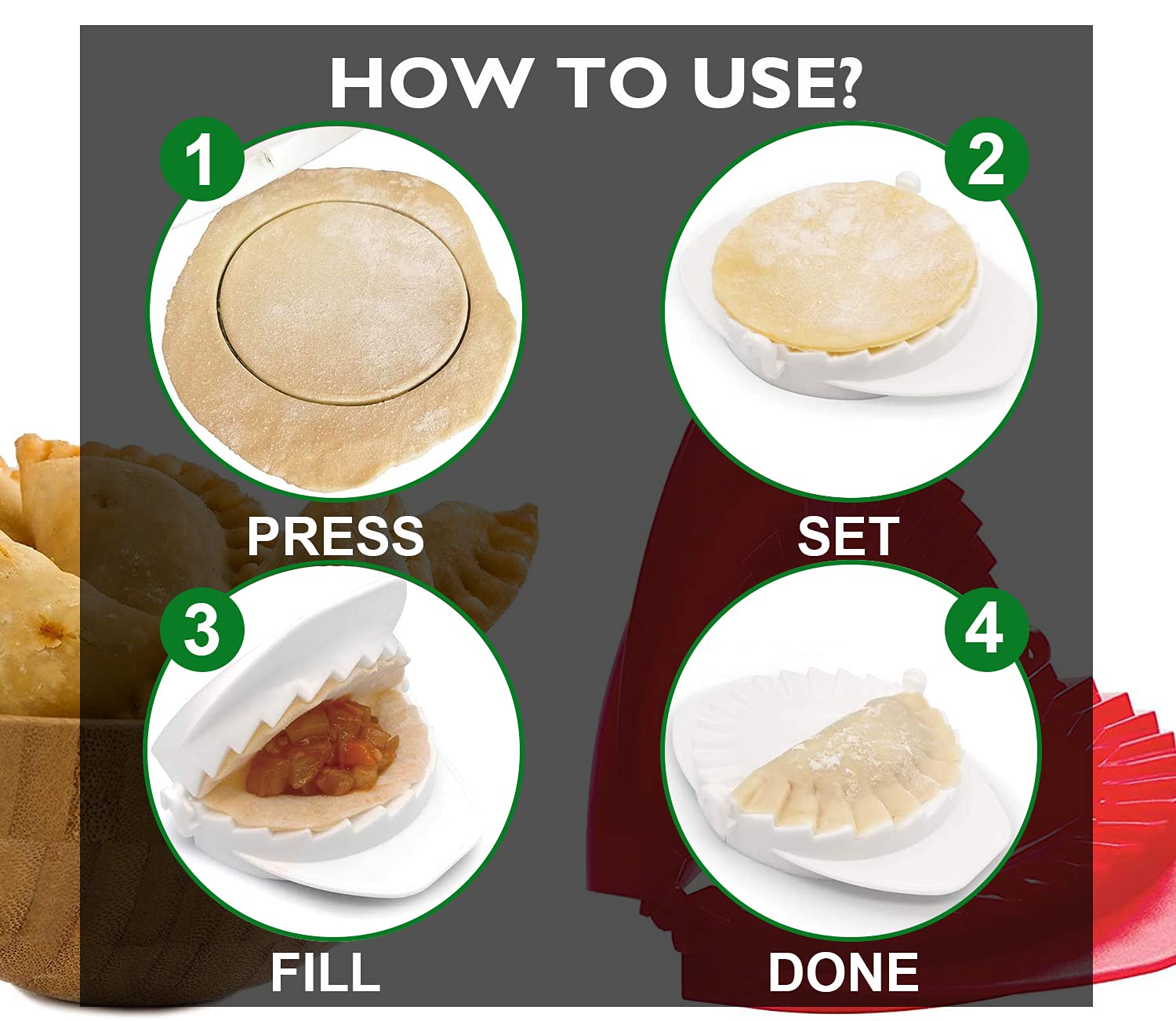 Keissco Dough Press, Set Of 3 Empanada Press Dumpling Maker Dough Cutter Dumpling Mold For Dumpling, Calzone, Ravioli, Empanada,