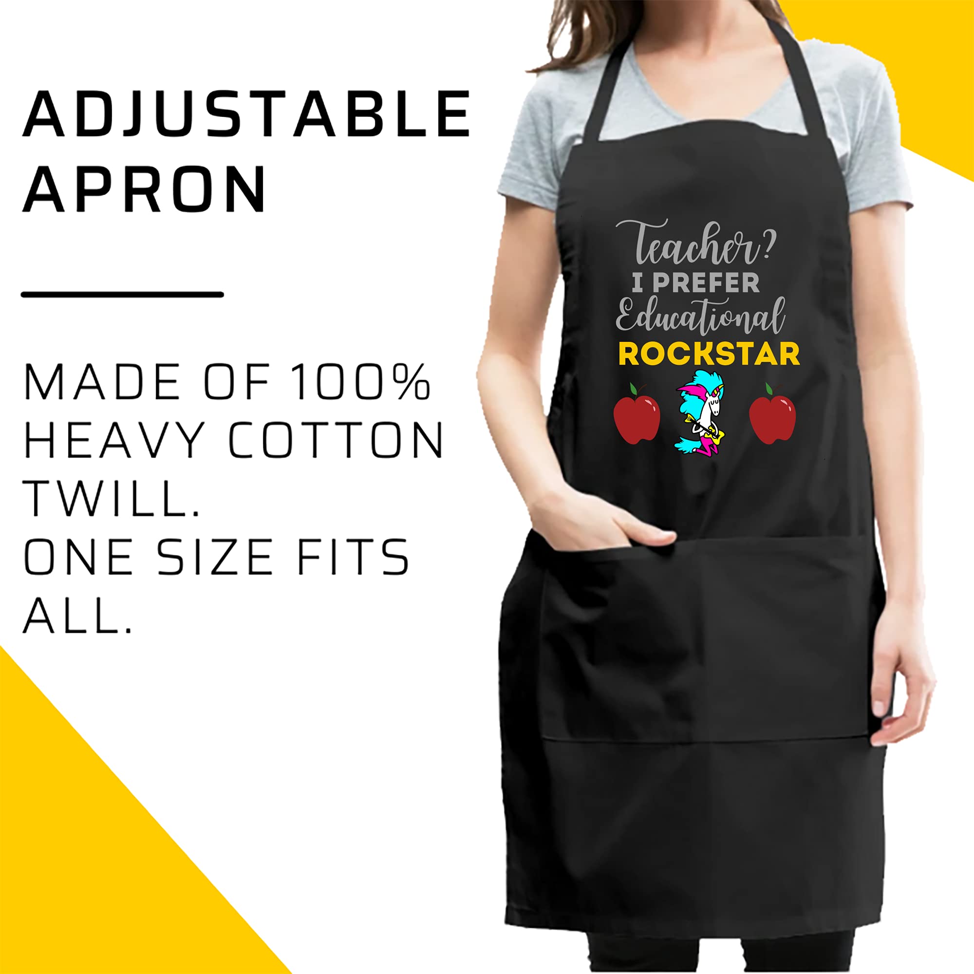 Xpuffer Teacher Apron - Teacher Black Cook - I Prefer Educational Rockstar Back To School Cooking Aprons Kitchen Decor - Apron S