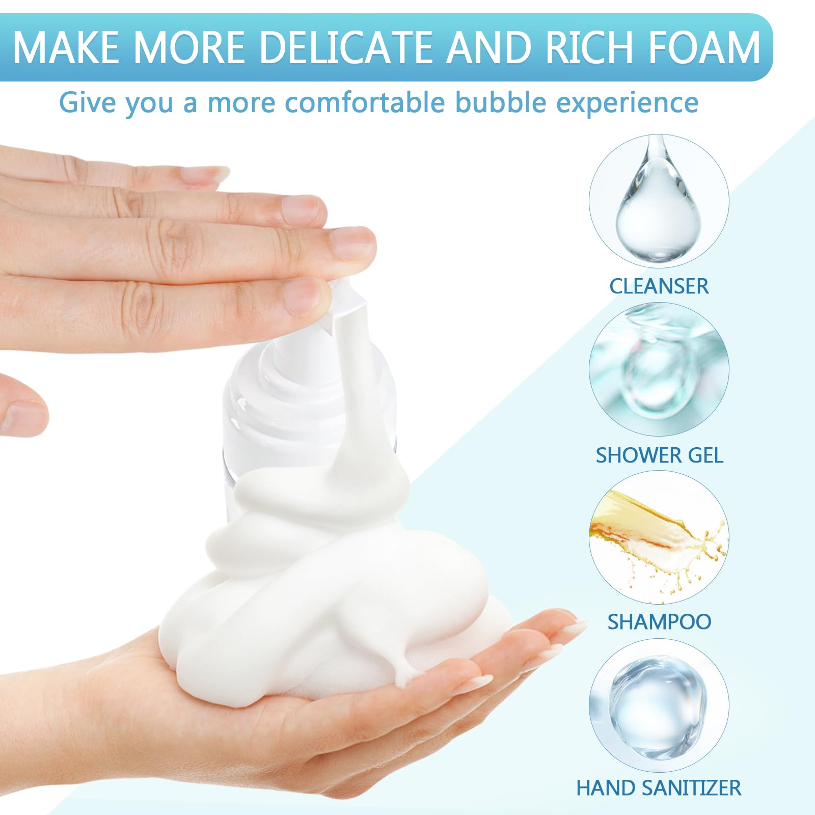 Foam Pump Bottle 8.5Oz/250Ml Clear Empty Foam Bottle Pump, Travel Foam Bottle For Soap, Shampoo, Cleaning Foam Dispenser Bottle