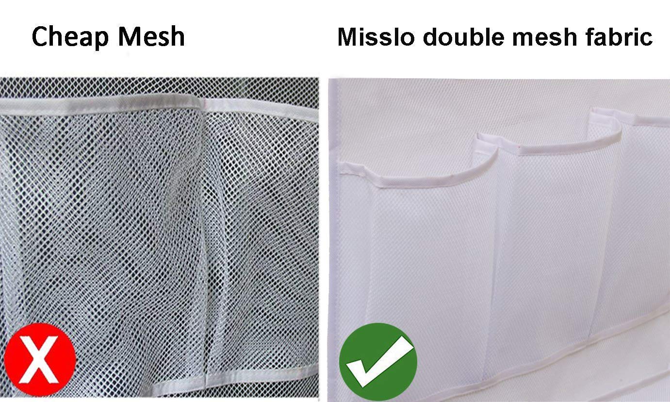Misslo 8 Pockets Mesh Shower Organizer Hanging Caddy With Rotating Hanger Quick Dry Bathroom Storage (White)