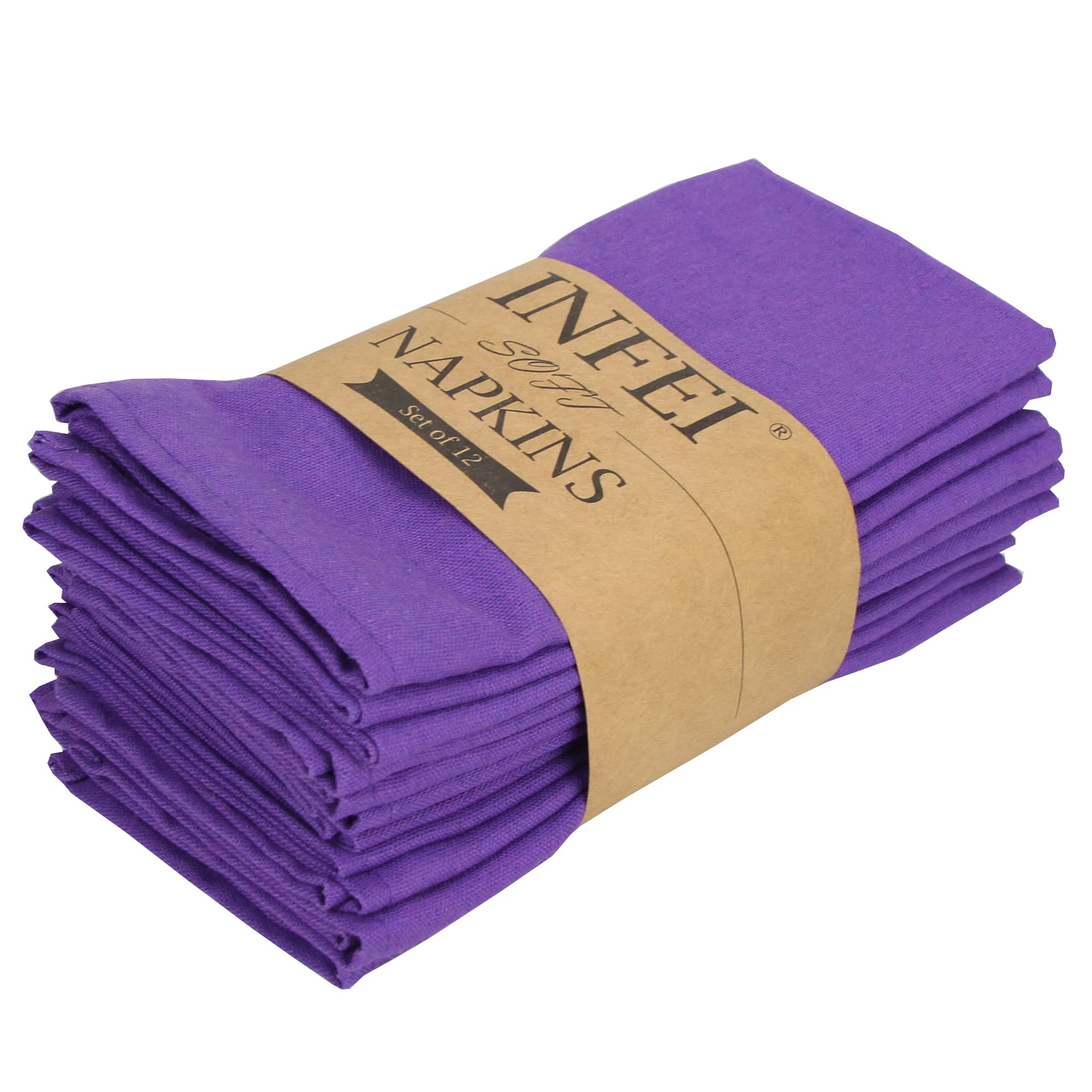 Infei Solid Color Cotton Linen Blended Thin Dinner Cloth Napkins - Set Of 12 (40 X 40 Cm) - For Events & Home Use (Purple)