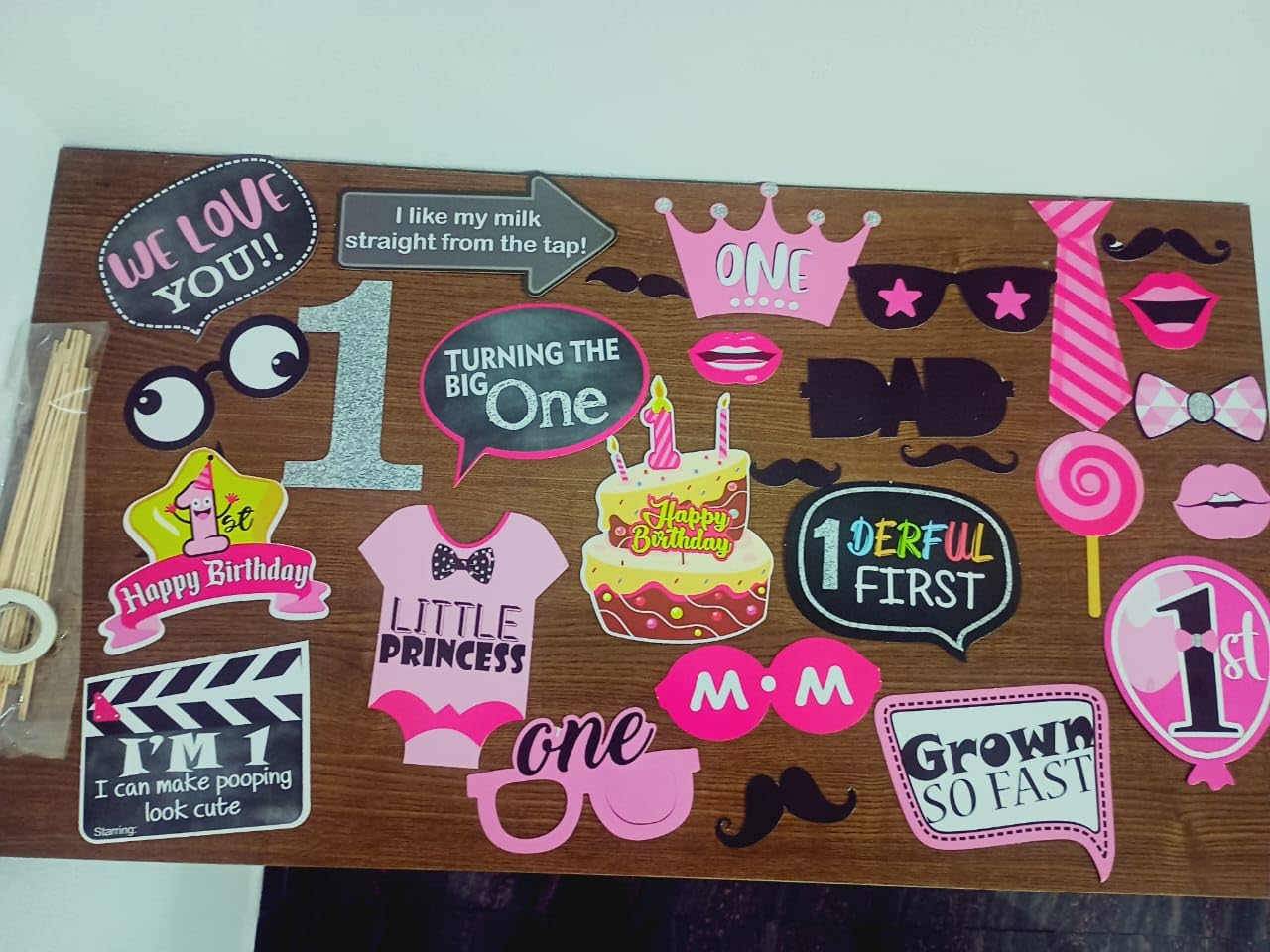 First Birthday Photo Booth Props for Girl/First Year Birth Day Theme Props/Babies Room Decoration Set/First Birthday Celebration