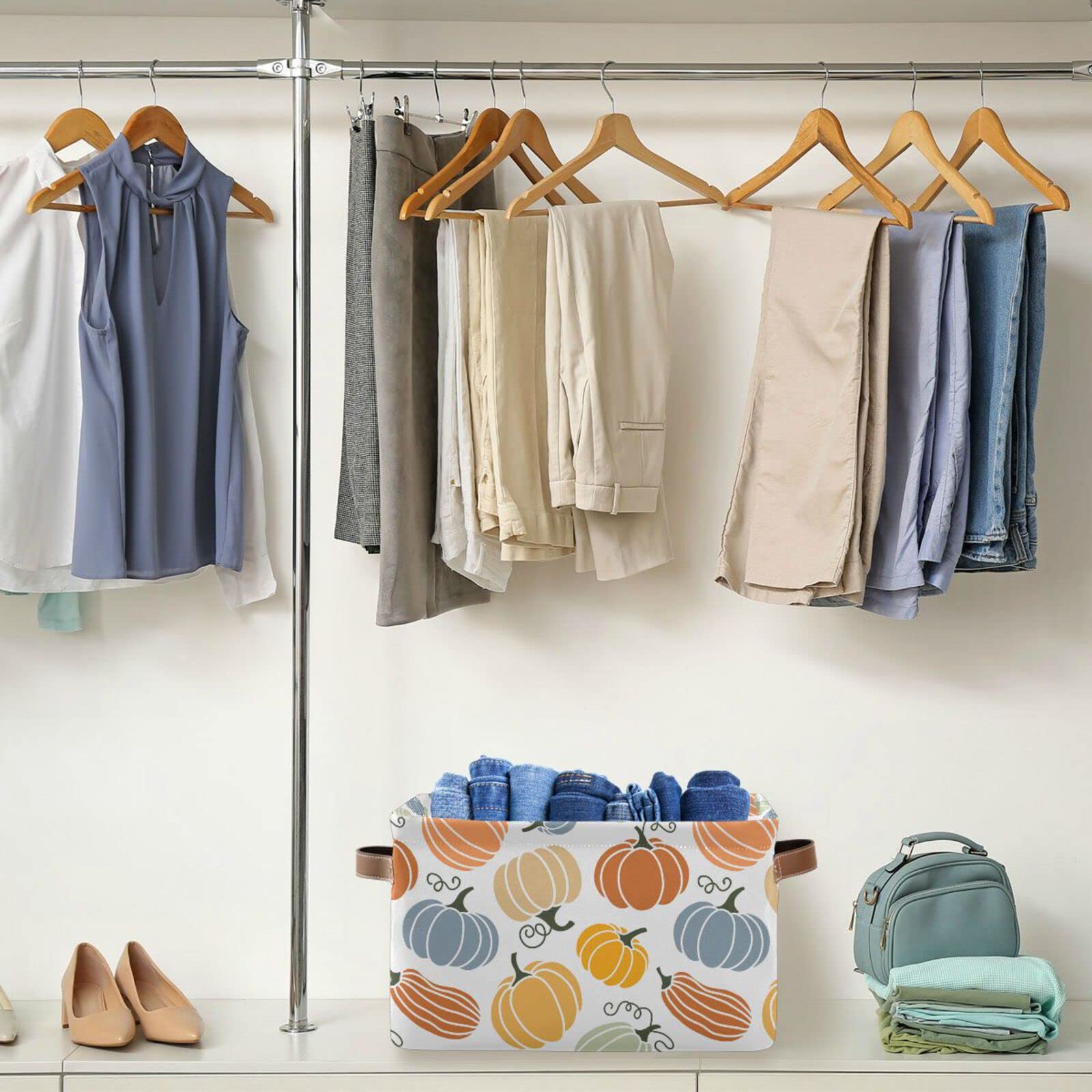 Senya Thanksgiving Basket Fall Basket, Pumpkin Autumn Foldable Fabric Collapsible Storage Bins Organizer Bag For Storage