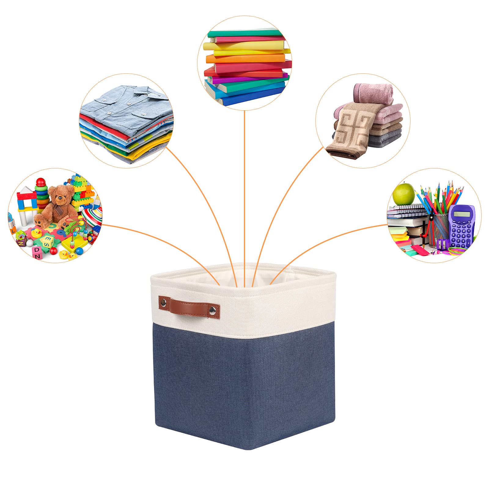 Univivi Fabric Cube Bins Set Of 4 Storage Baskets With Pu Handles For Home Closet Nursery Foldable Storage Bins (Blue, 10.5'' X