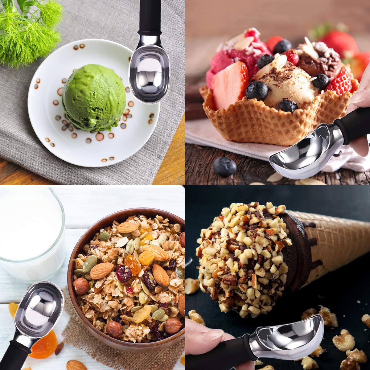 Muyulin Ice Cream Scoop Comfortable Silicone Non-Slip,Dishwasher Safe Scooper Slip Rubber Grip Ergonomic Handle,Kitchen Tool For
