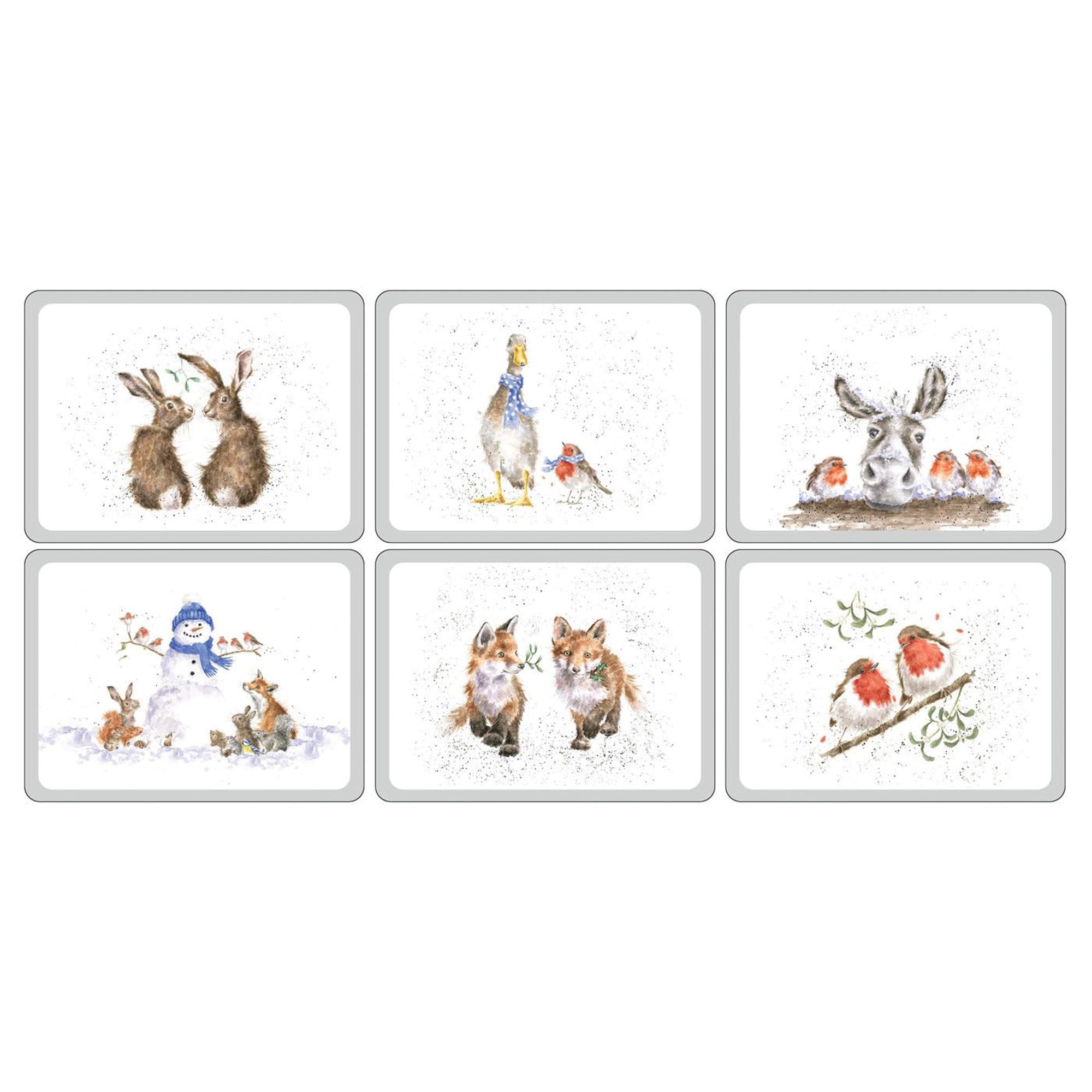 Pimpernel Wrendale Designs Christmas Placemats | Set Of 6 | Heat Resistant Mats | Cork-Backed Board | Hard Placemat | Measures 1