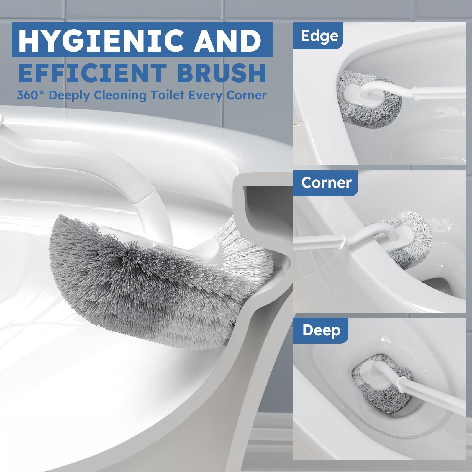 Toilet Brush, 2 Pack Toilet Brush and Holder Set with Durable Curved BristlesToilet Scrubber, Toilet Bowl Brush with Extra Long