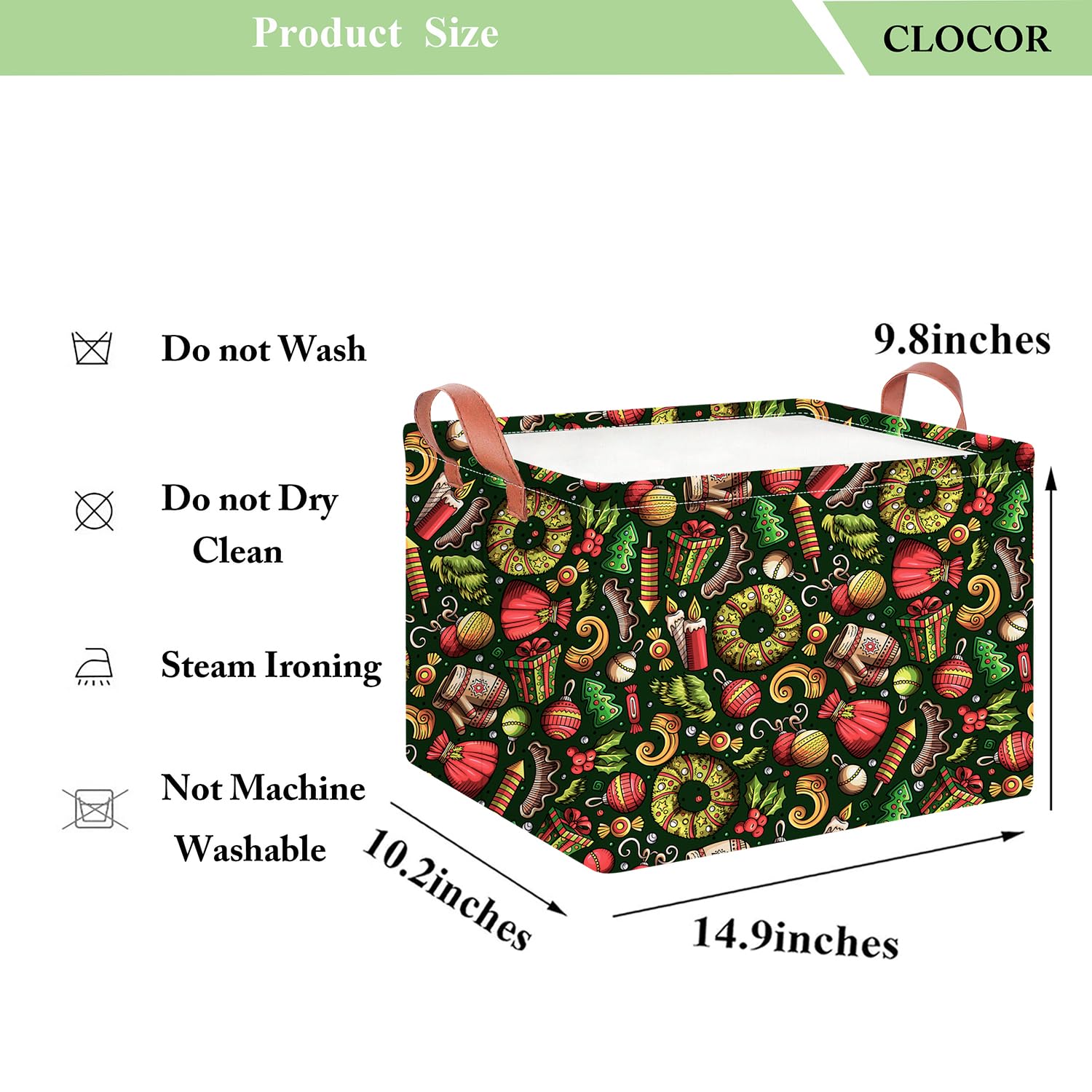 CLOCOR Rectangular Storage Basket,Collapsible Cute Pattern Storage Bin,Waterproof Books Box with Handles,Gift Basket(Green Chris