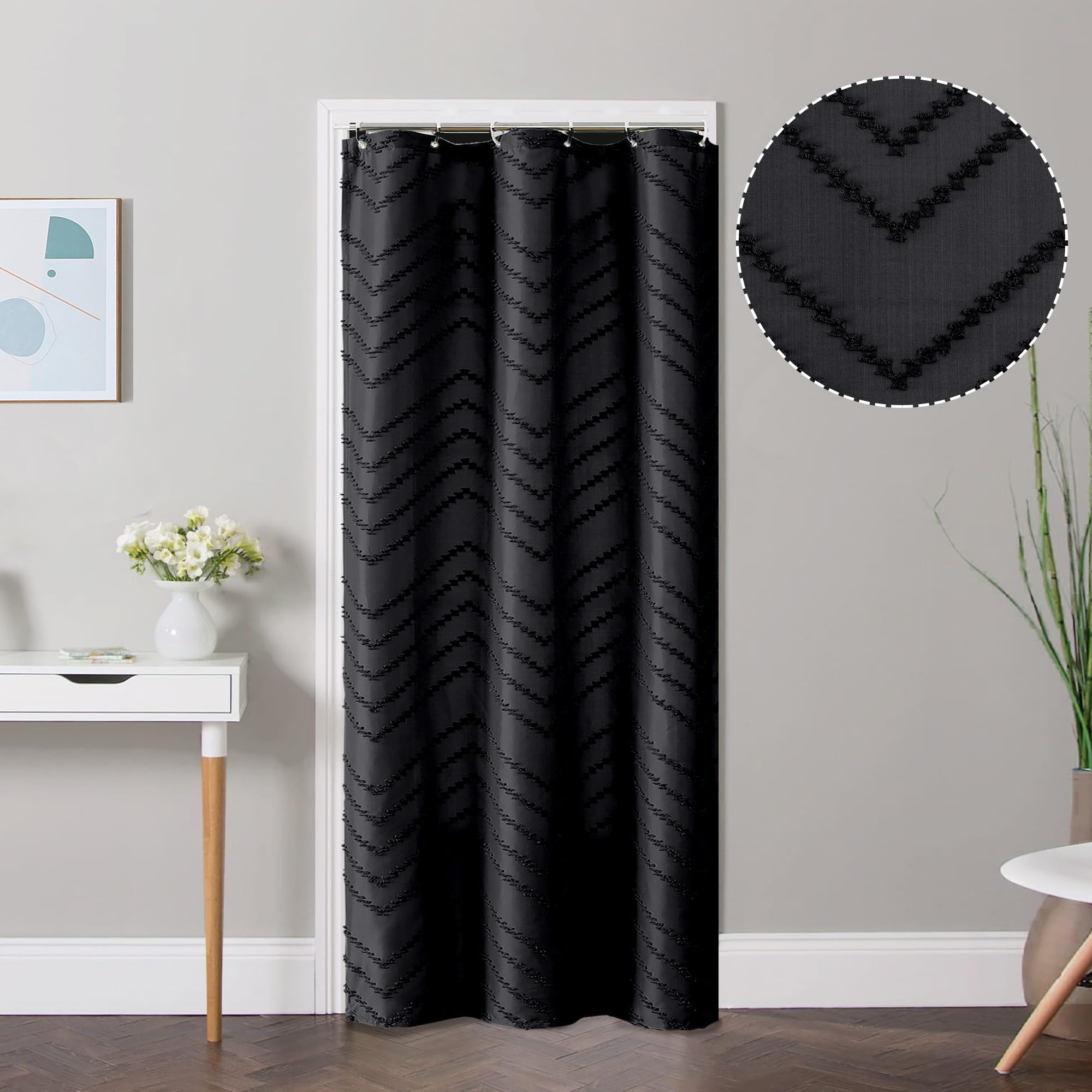 Chyhomenyc Chevron Small Stall Black Boho Shower Curtain Set 36X72 Inches Half Size, Fabric Shower Curtain Modern Chic Textured